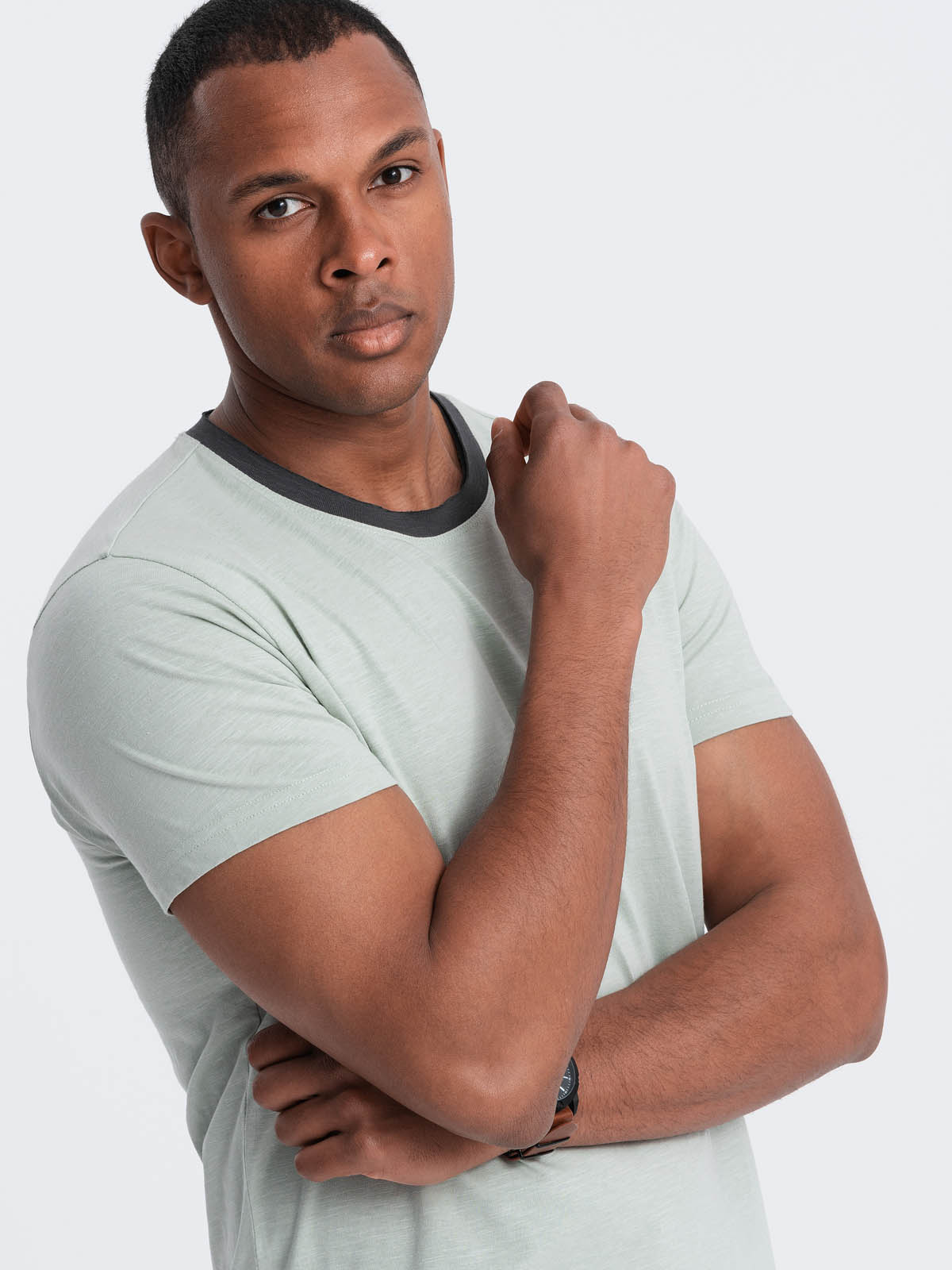 Ombre Mens T-shirt with raw finish - gray-green