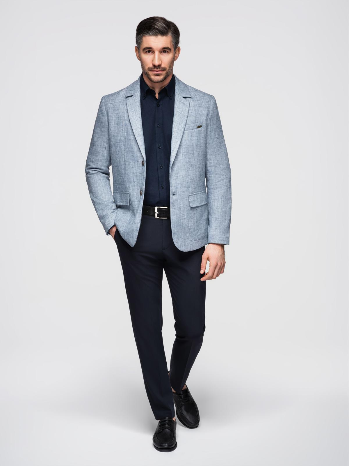 Ombre Men's REGULAR cut jacket with linen - light blue