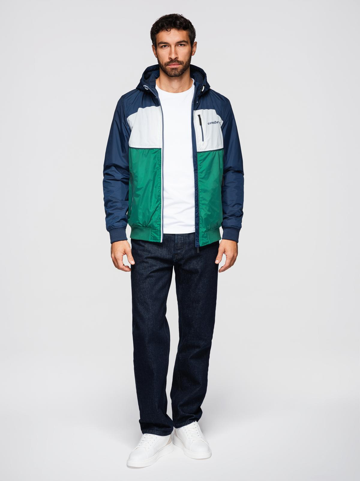 Ombre Lightweight colorful men's sports jacket with fleece - green and navy blue