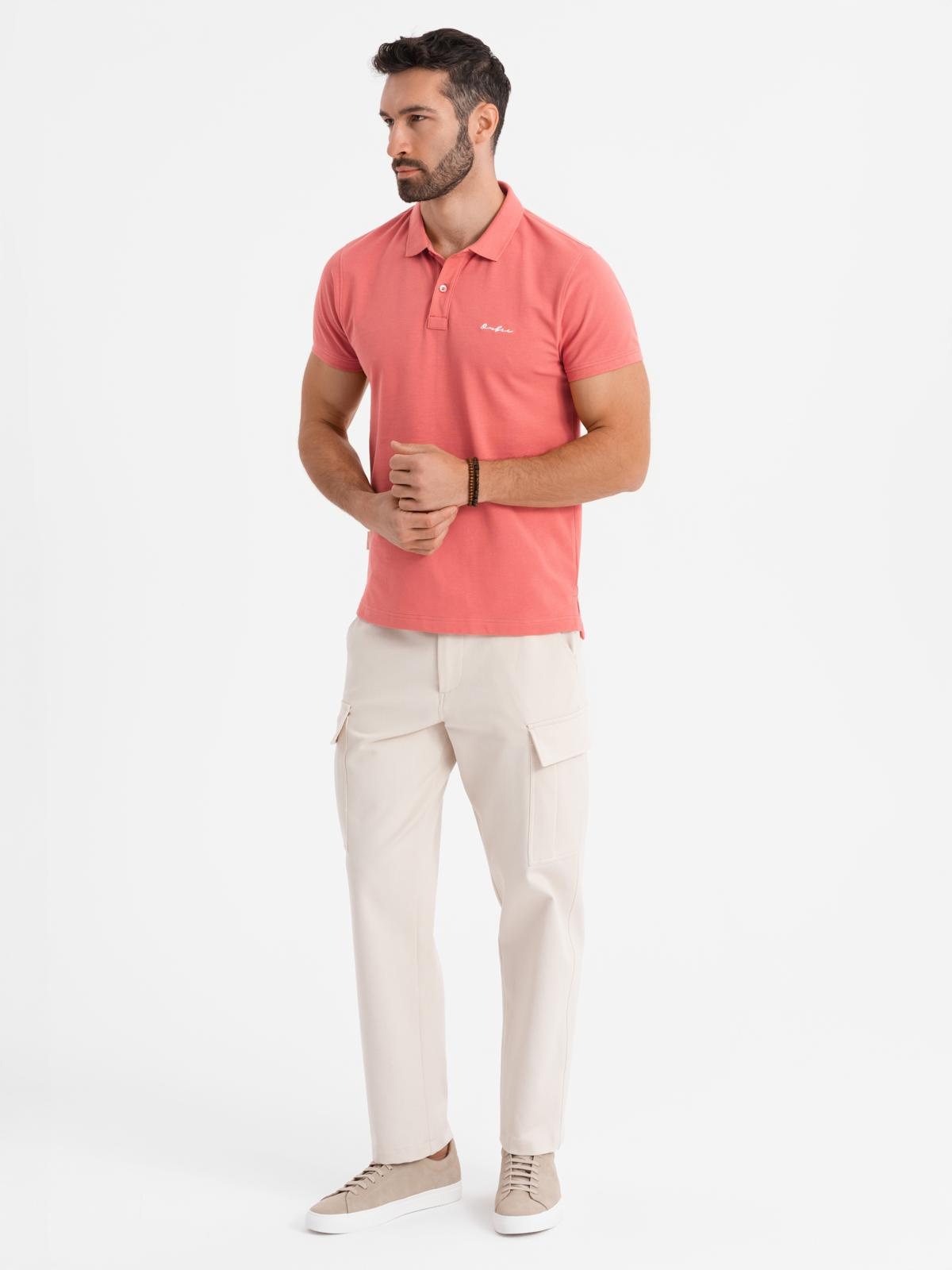 Ombre Cotton pique knit polo shirt - coral