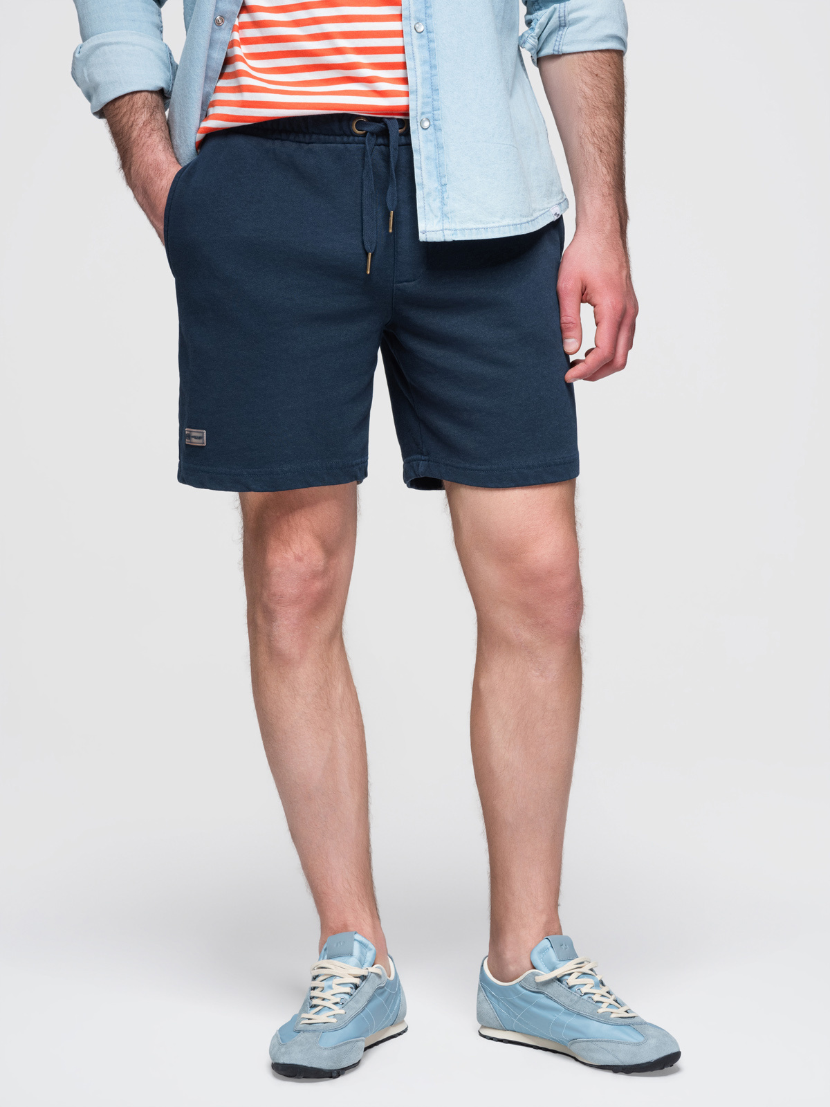 Ombre Men's RELAXED FIT short sweat shorts in athleisure style - navy blue
