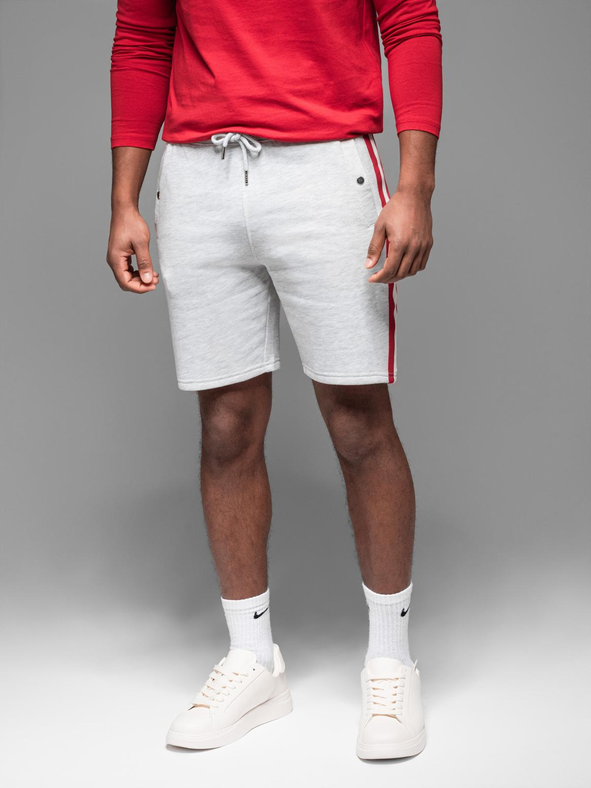 Ombre Men's sweat shorts with piping and drawstring waistband - grey melange