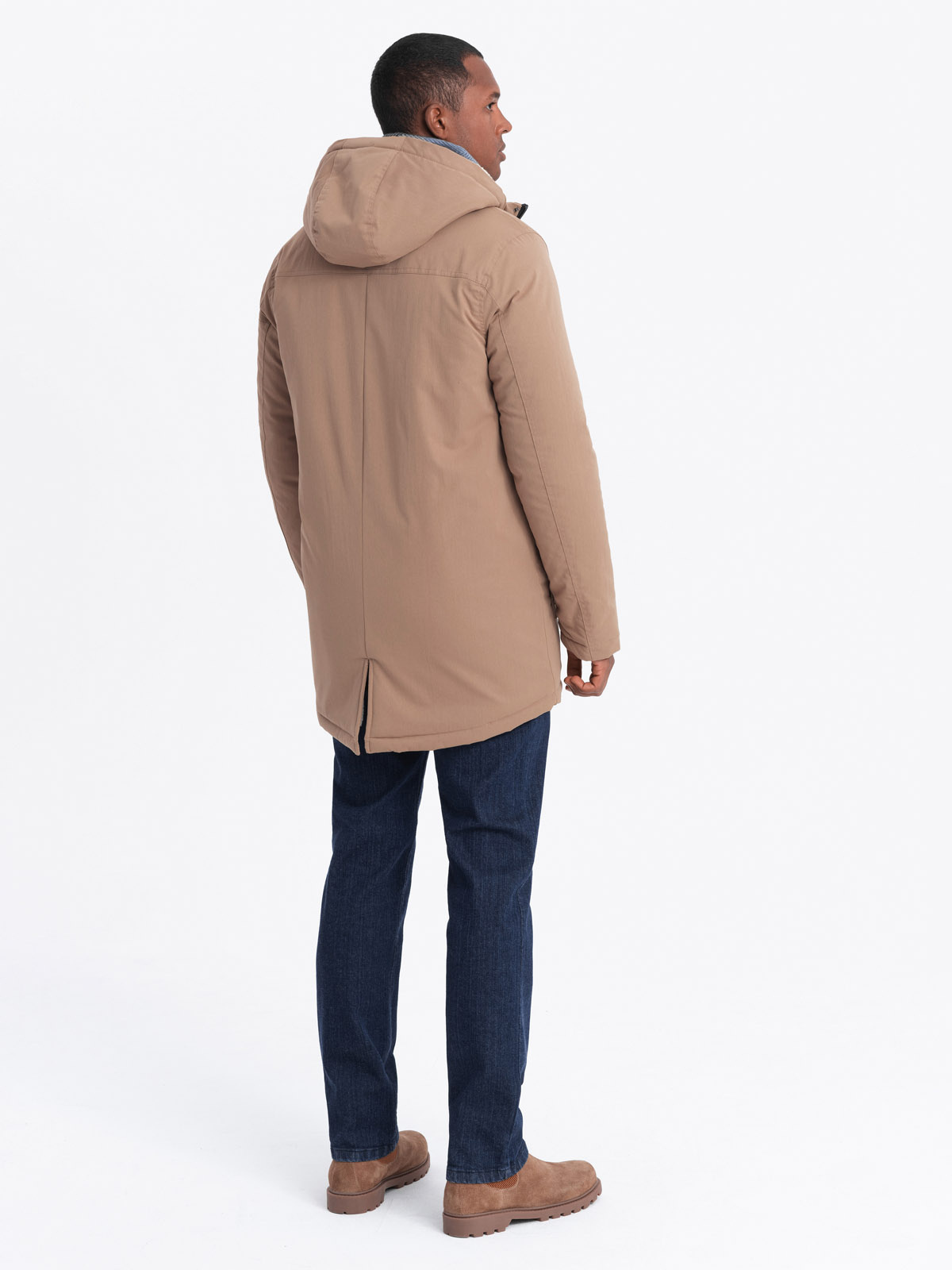 Ombre Men&#039;s long parka sherpa jacket - beige