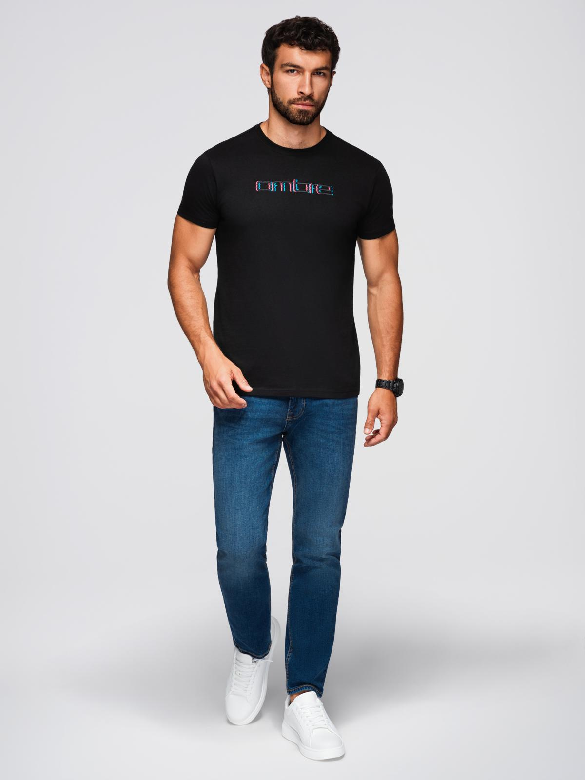 Ombre Men's t-shirt with embroidery on chest - black