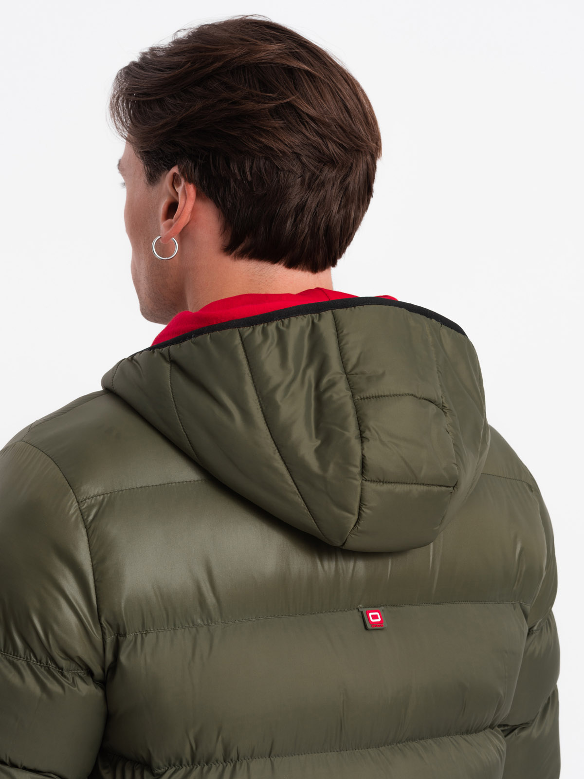 Ombre Men's quilted winter jacket with combined materials - dark olive green