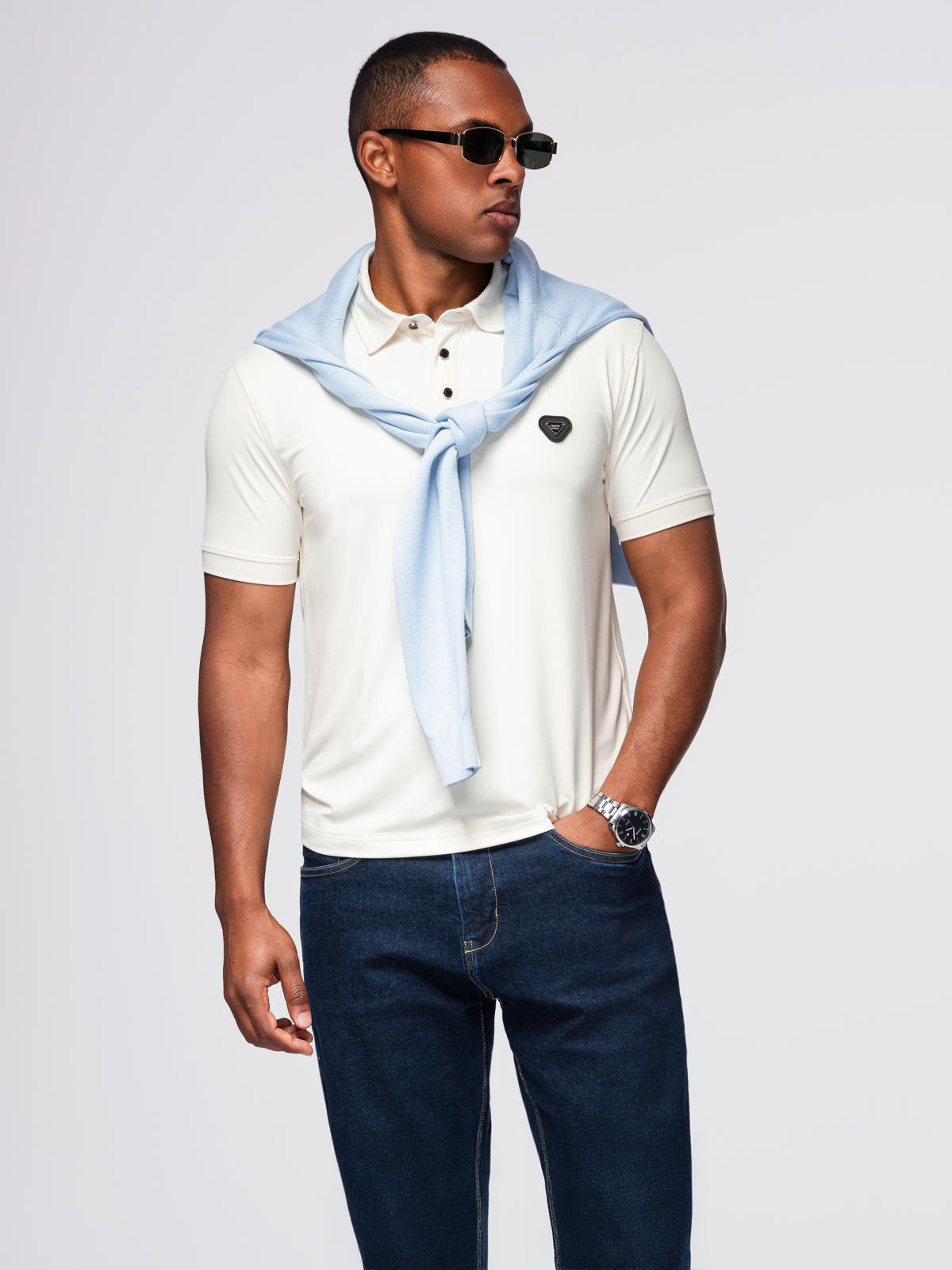 Ombre Men's stylish stretch fabric polo shirt - cream