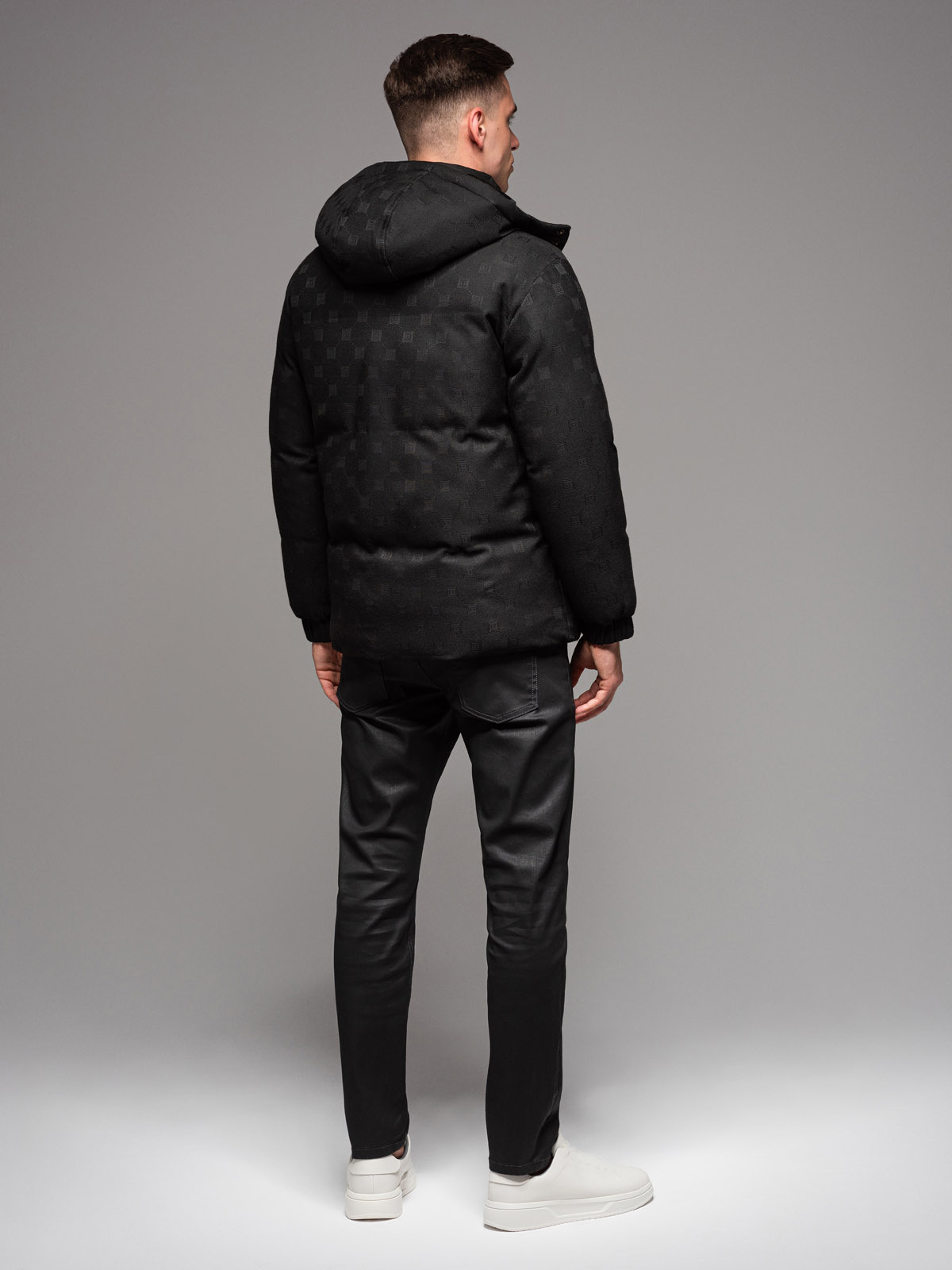 Ombre Men&#039;s patterned jacquard puffer jacket - black