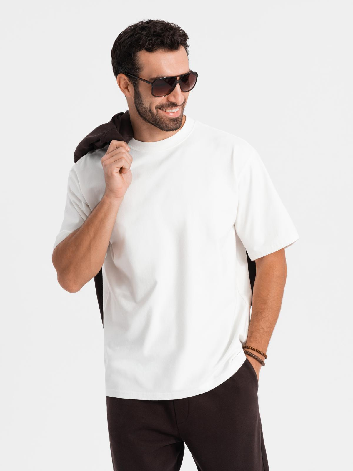 Ombre Men&#039;s LOOSE FIT cotton t-shirt with round neckline - cream