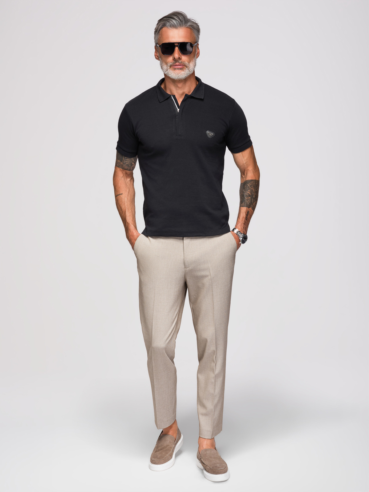 Ombre Men's polo shirt with zip neckline - black