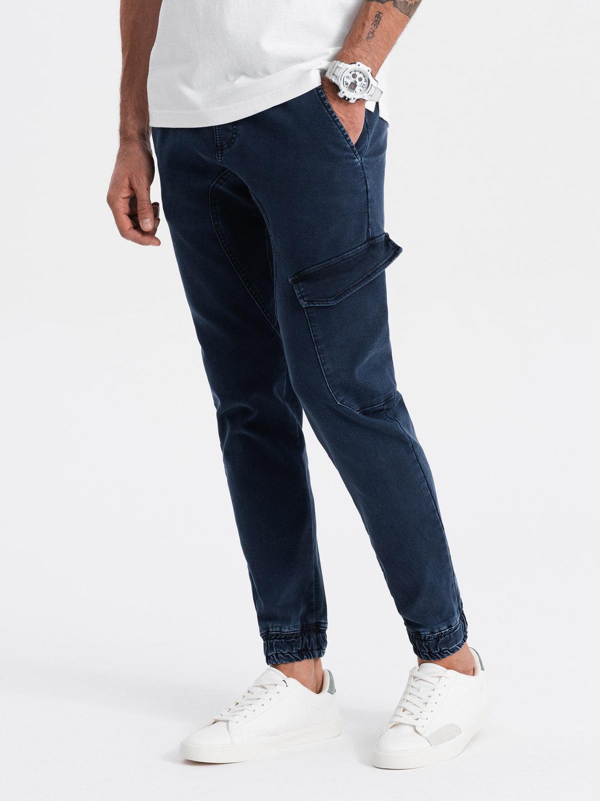 Ombre Men's JOGGERS pants with cargo pocket - navy blue