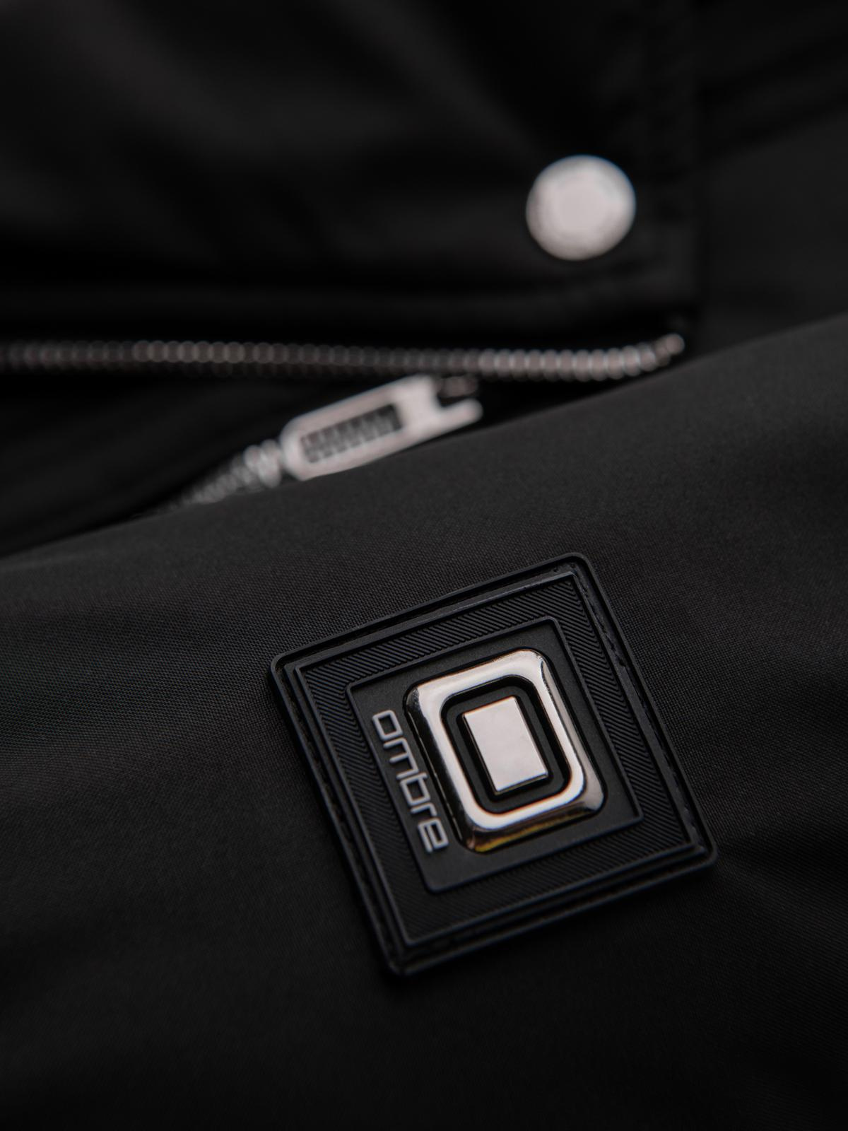 Ombre Men&#039;s quilted jacket with cut of ramoneski with hood - black