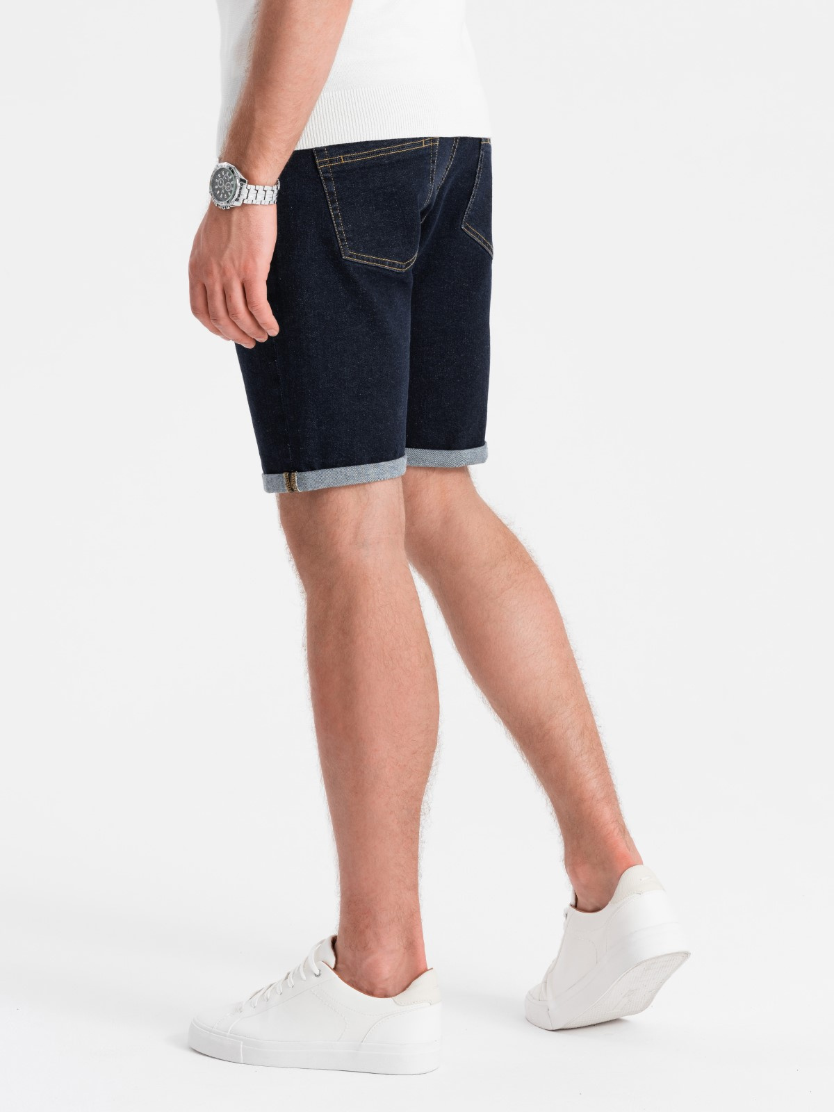 Ombre Men's denim shorts with rolled up legs - navy blue