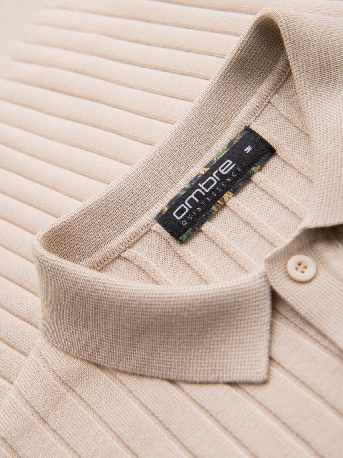 Ombre Men&#039;s SLIM FIT viscose vertical striped polo shirt - beige