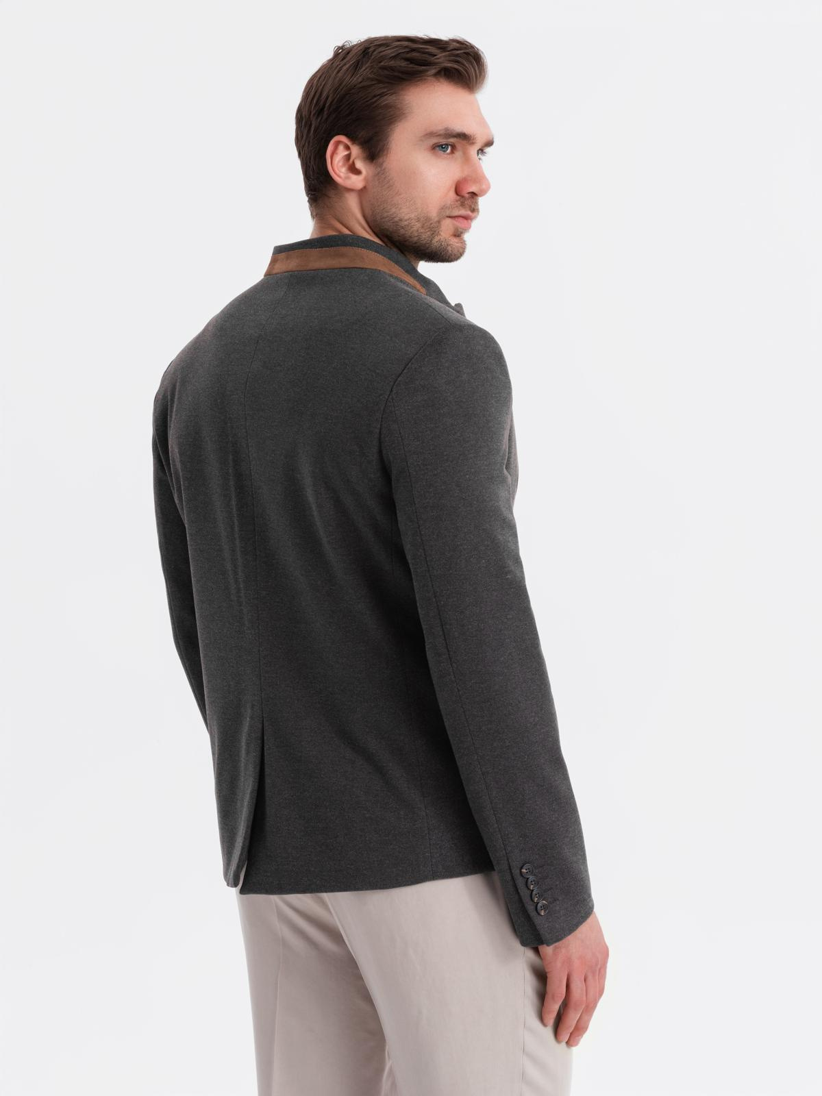 Ombre Men&#039;s melange rayon jacket with stand-up collar - black melange