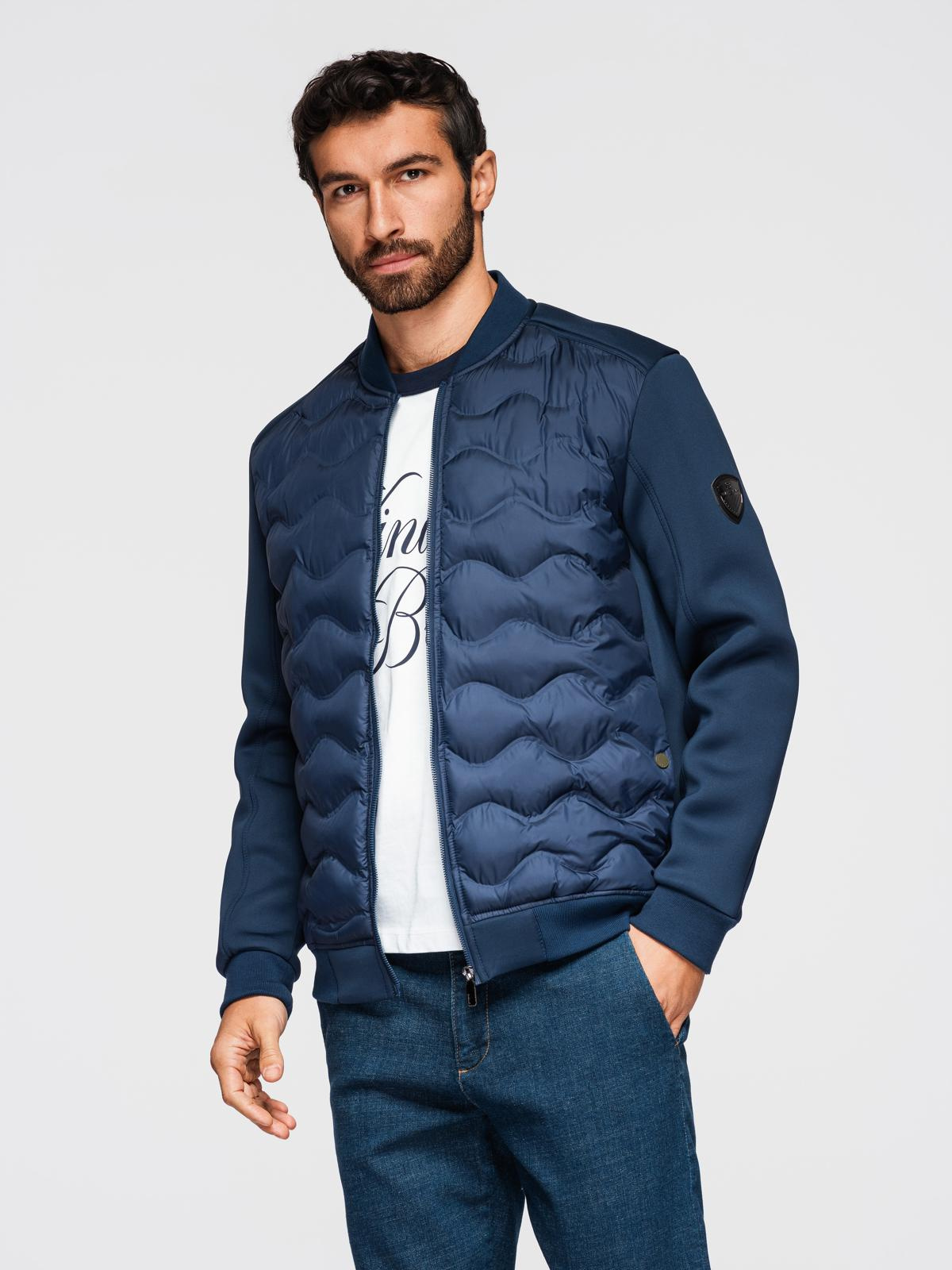 Ombre Men's quilted bomber jacket - navy blue