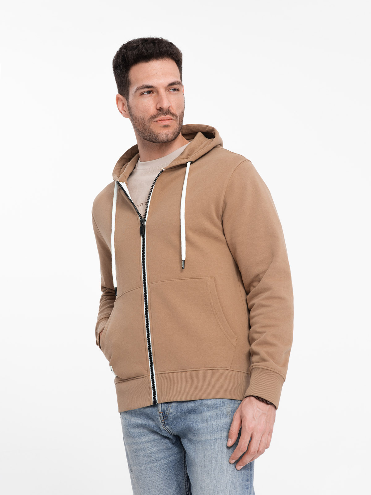 Ombre BASIC men&#039;s unbuttoned hooded sweatshirt - brown
