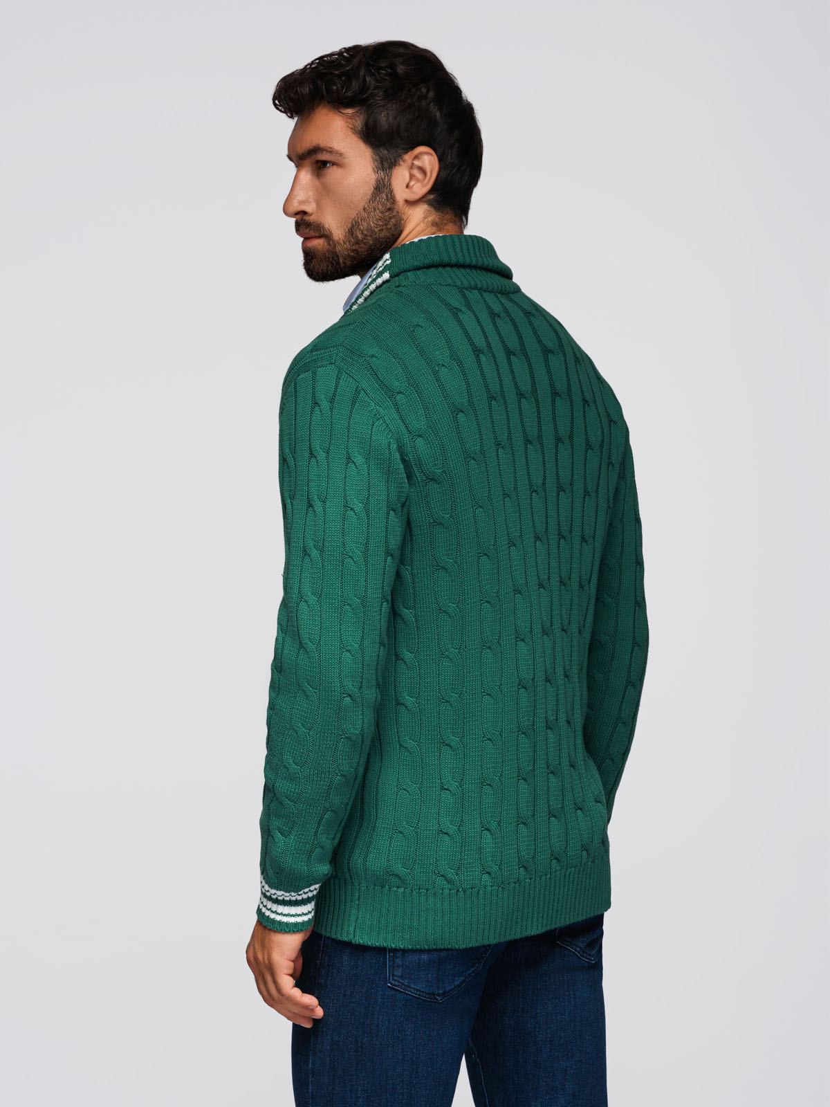Ombre Men's cardigan sweater with shawl collar in preppy style - green