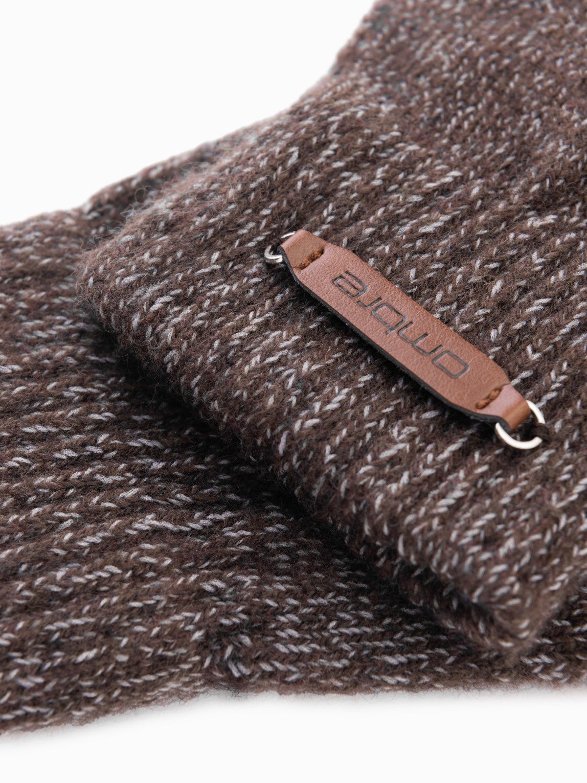 Ombre Men's knitted gloves with wool - brown melange
