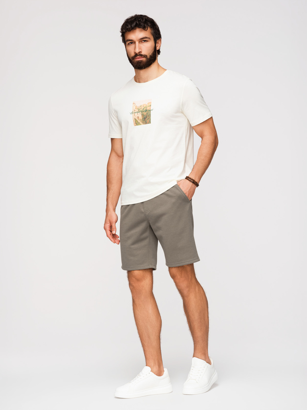 Ombre pánske štruktúrované šortky - khaki