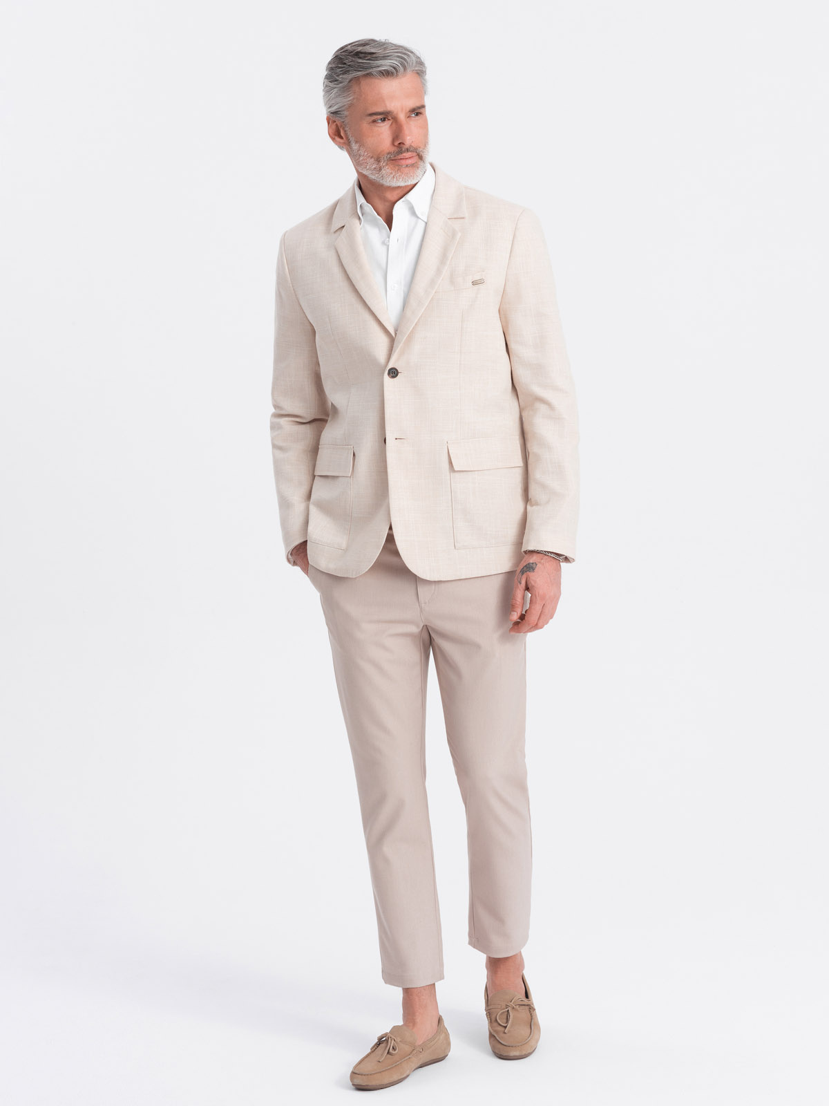 Ombre Men&#039;s REGULAR cut blazer with linen - cream