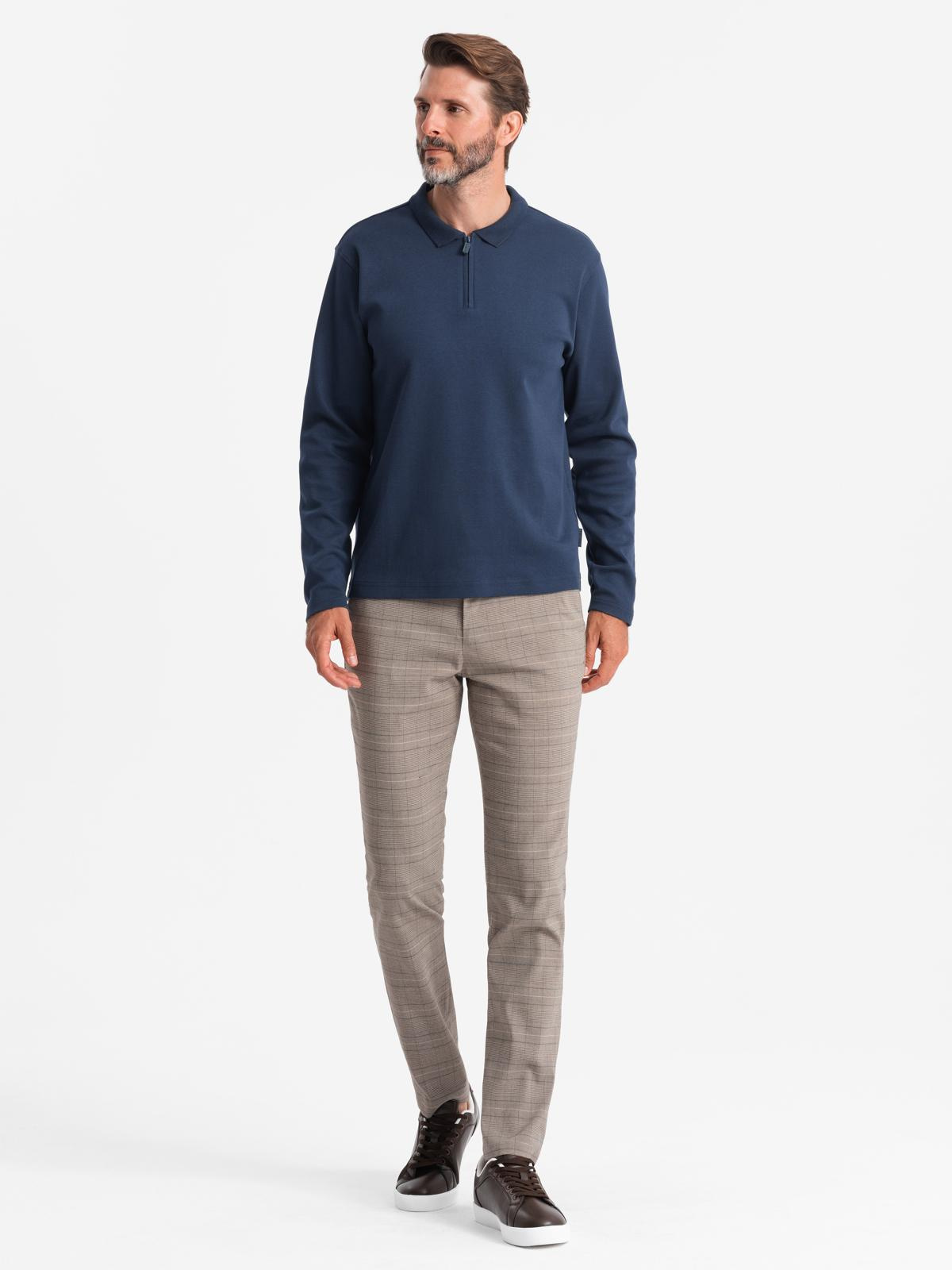Ombre Men's polo longsleeve with zippered collar - navy blue