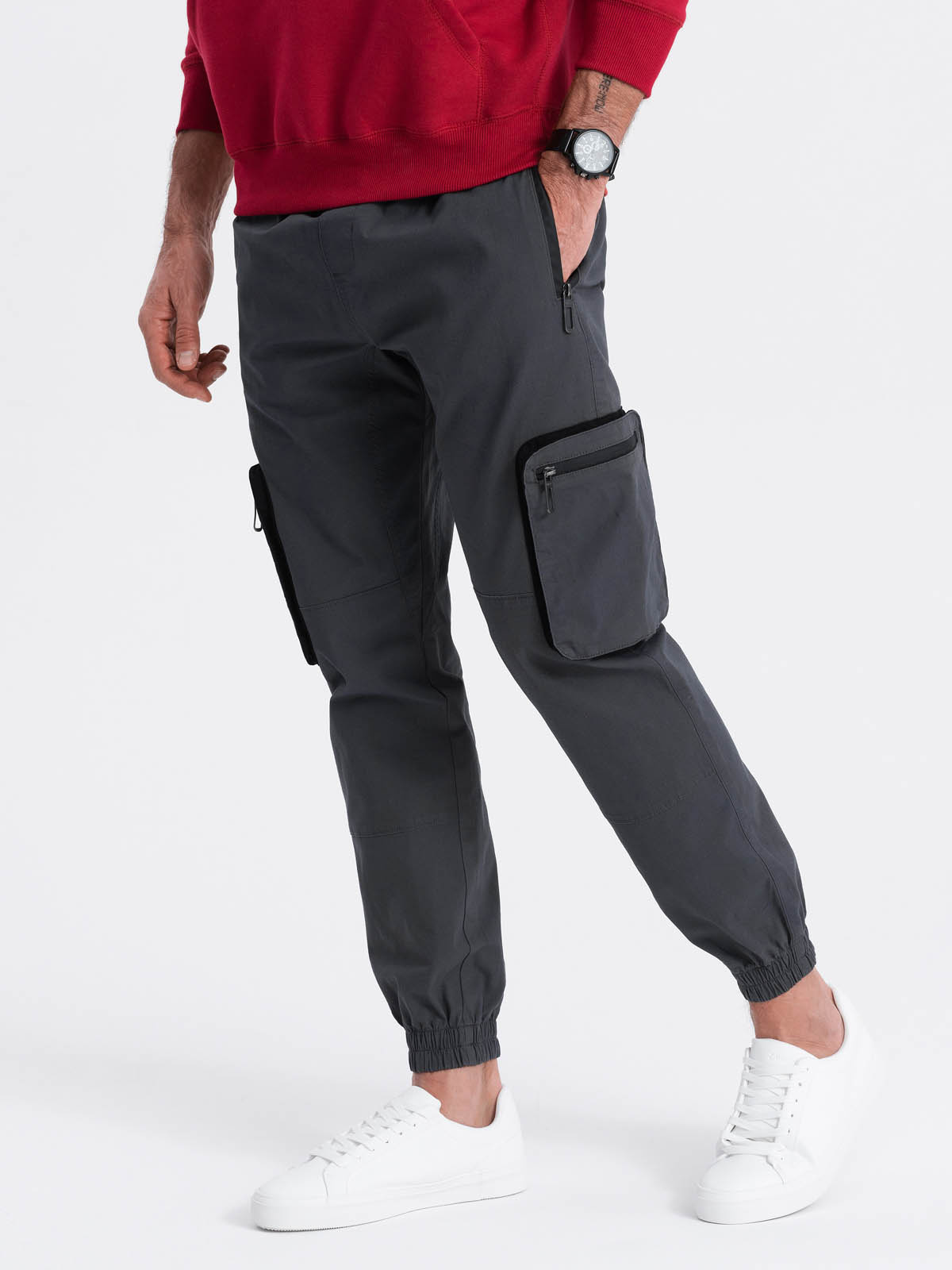 Ombre Men's JOGGER pants with stand-off and zippered cargo pockets - graphite