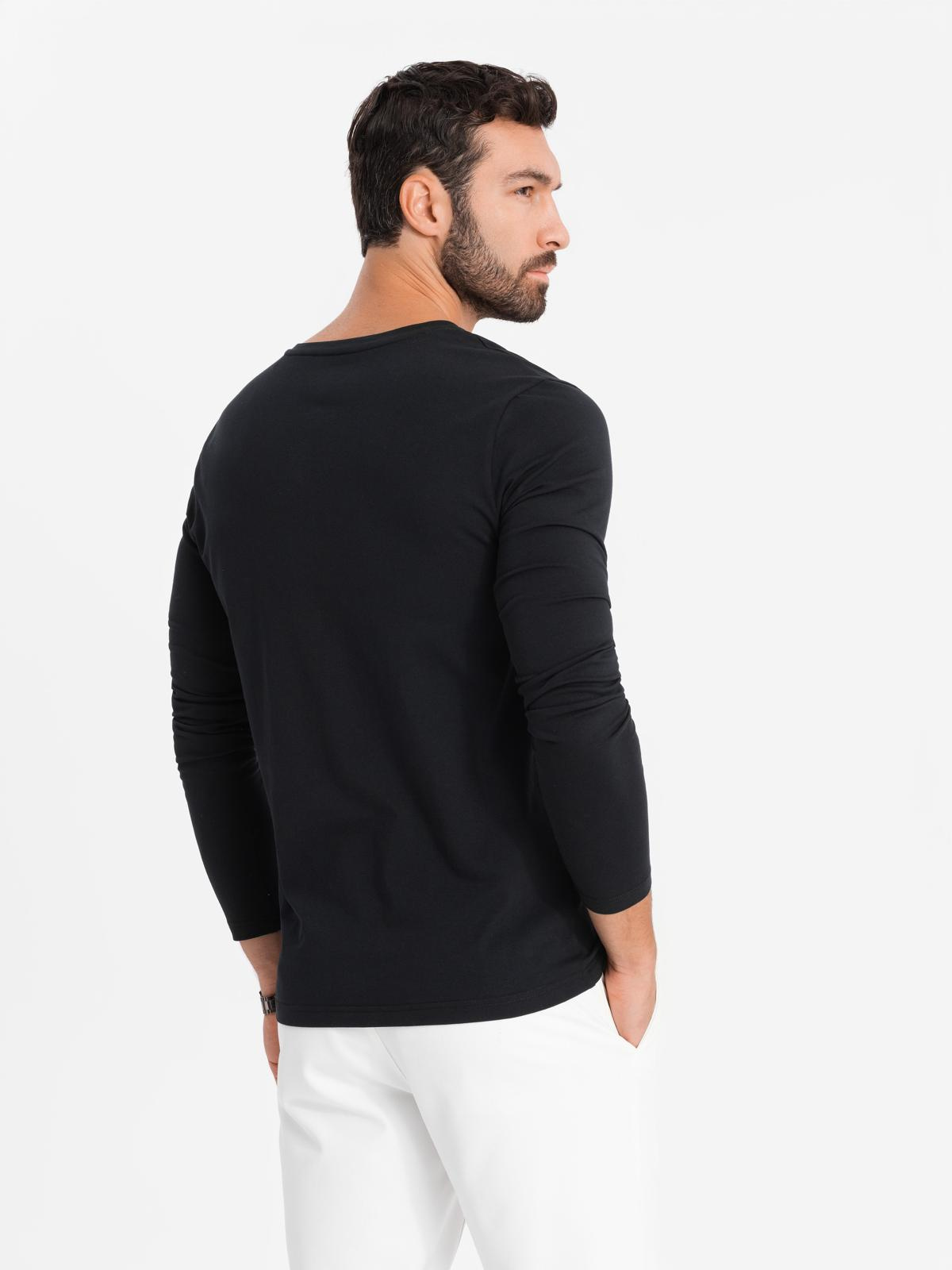 Ombre men's V-neck SLIM FIT ongsleeve with elastane and print - black