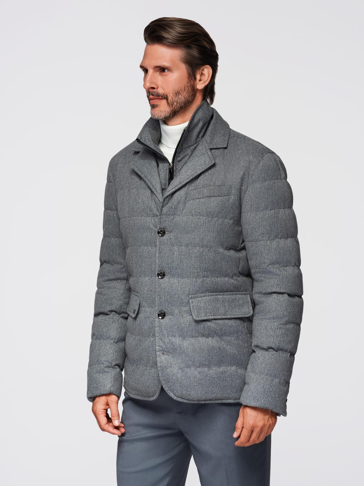 Ombre Men&#039;s jacket with a jacket cut with a fleece lining - gray