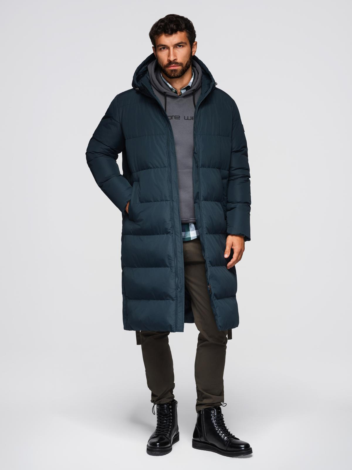 Ombre Classic men&#039;s long hooded jacket - navy blue