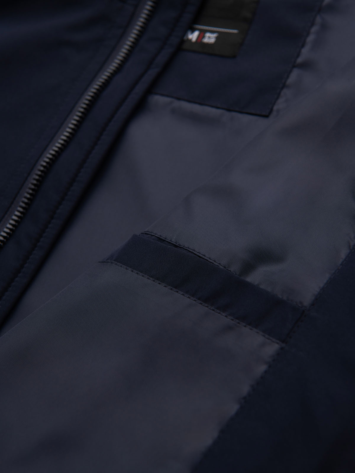 Ombre Men&#039;s jacket with hood and high collar - navy blue