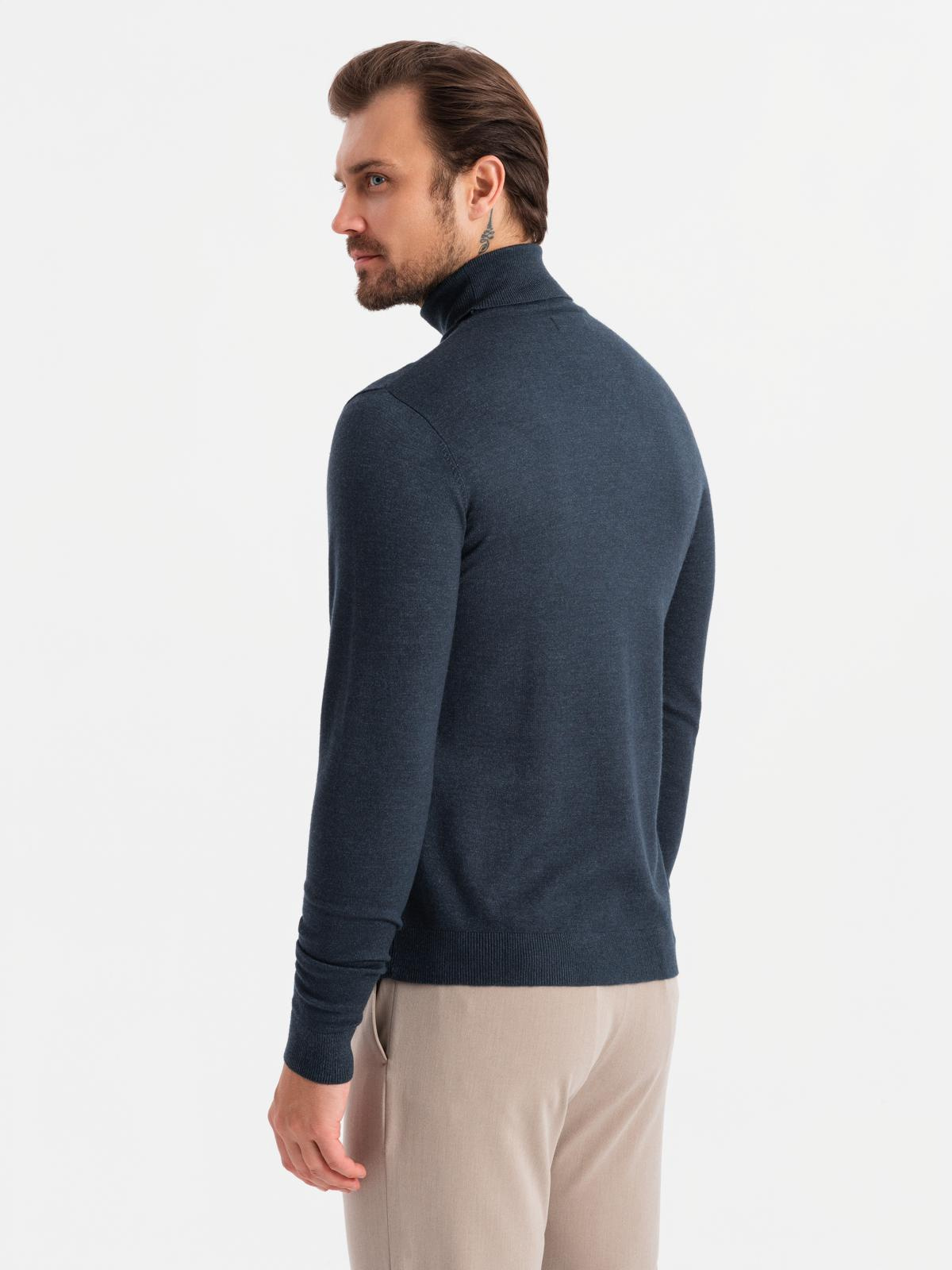 Ombre Men's knitted turtleneck with viscose - navy blue