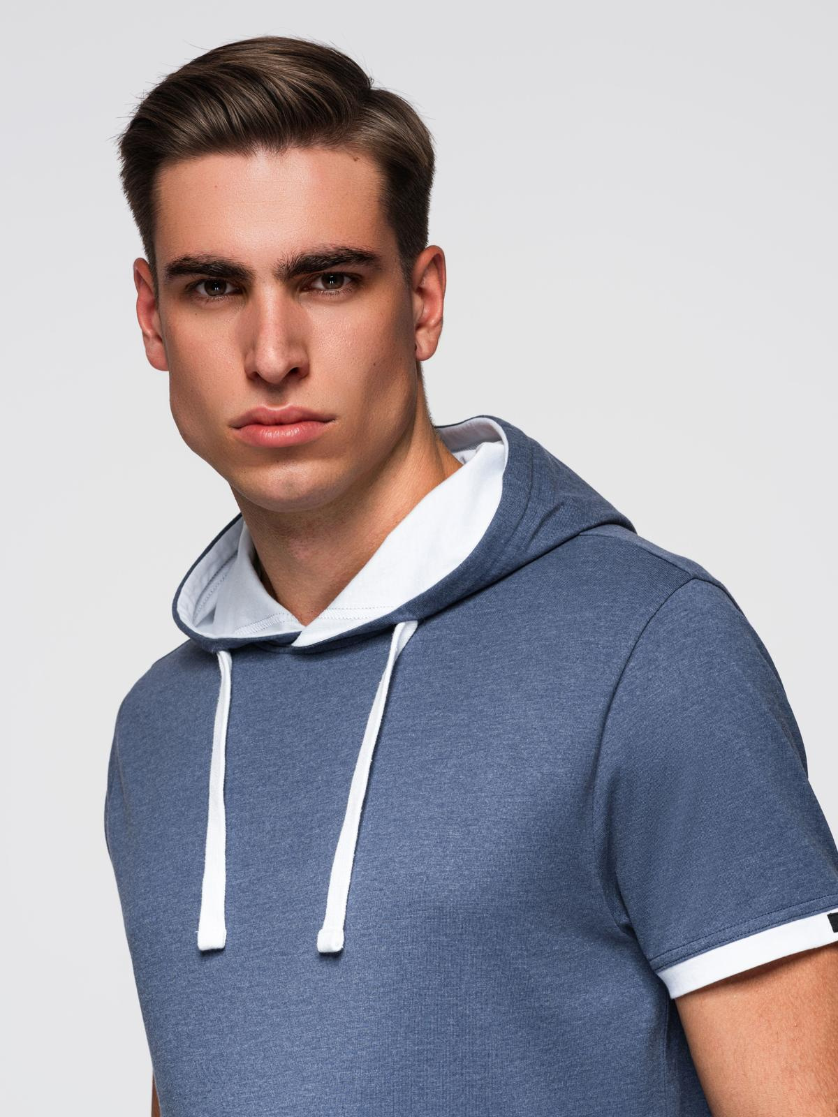 Ombre Men's hooded cotton t-shirt - dark blue melange