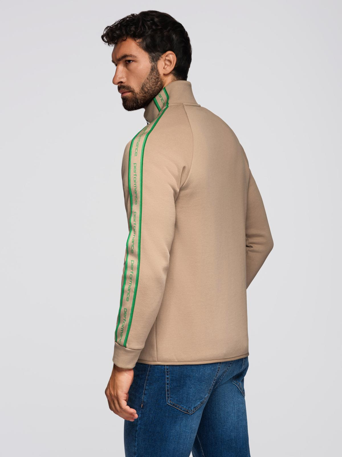 Ombre Men's unbuttoned sweatshirt with piping and high collar - brown