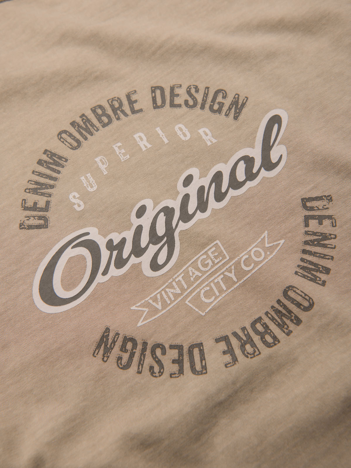 Ombre Cotton T-shirt with print on chest and back - dark beige