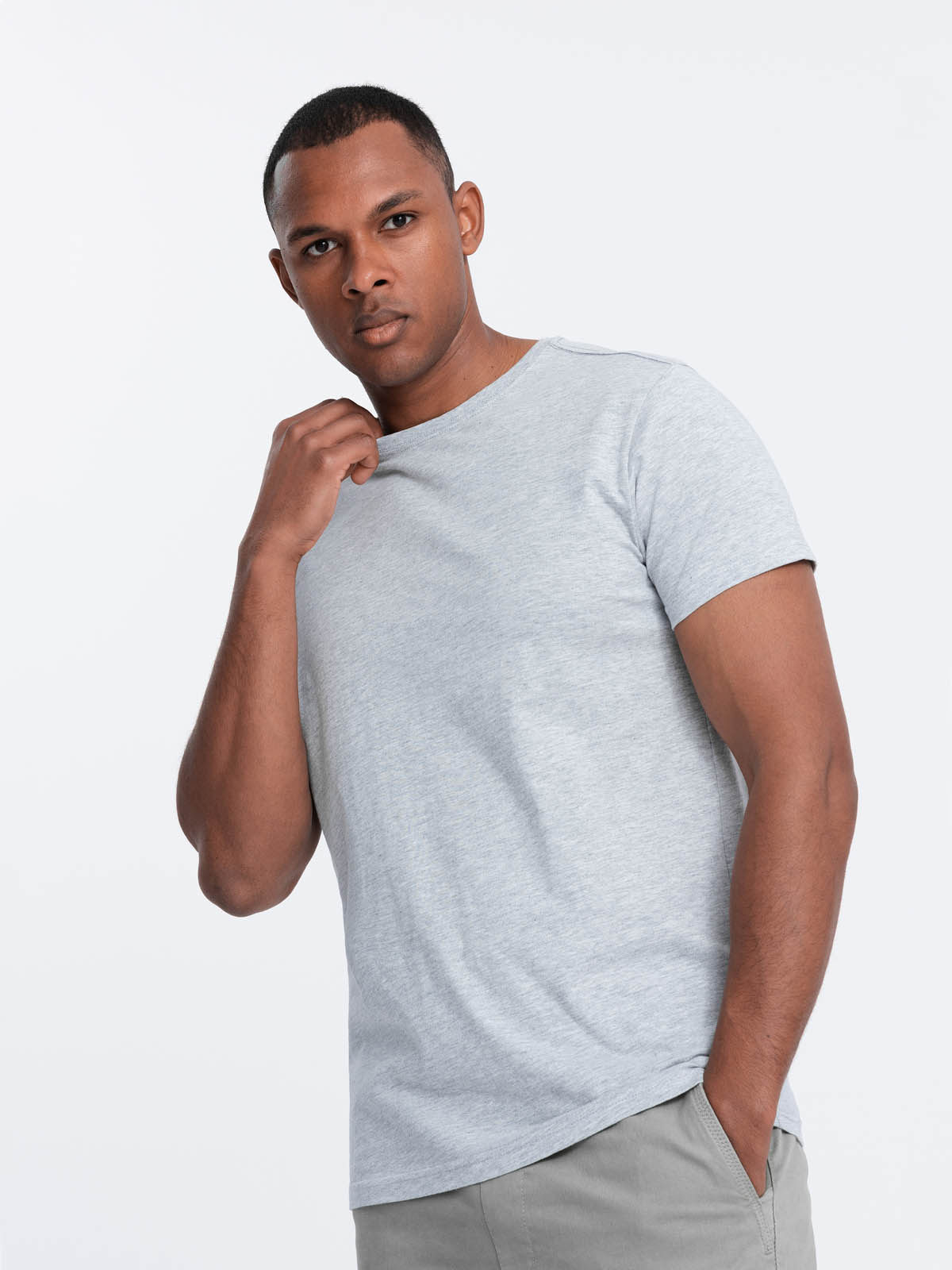 Ombre Men's classic cotton BASIC T-shirt - grey melange