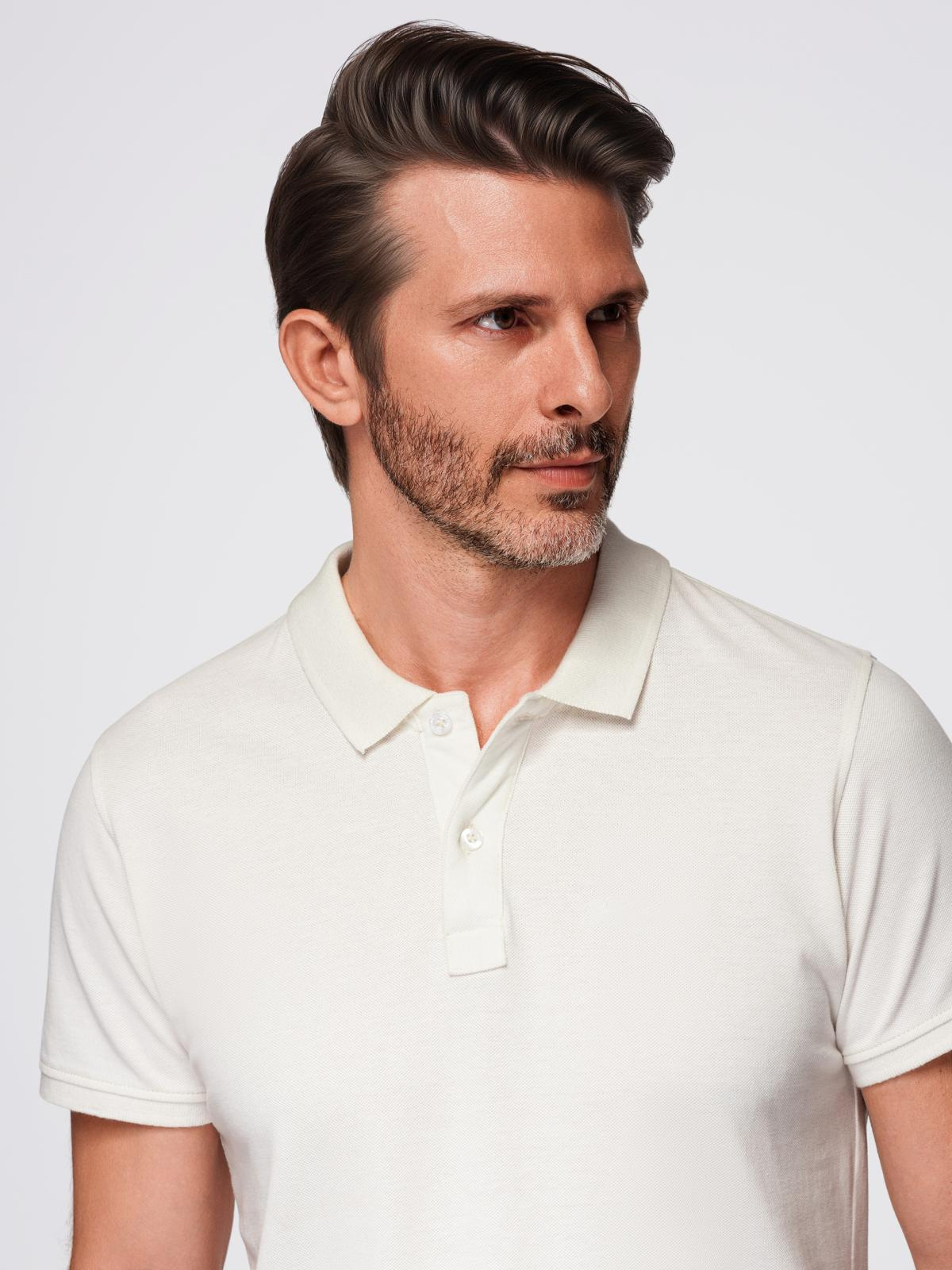 Ombre Polo shirt in cotton pique knit - ecru