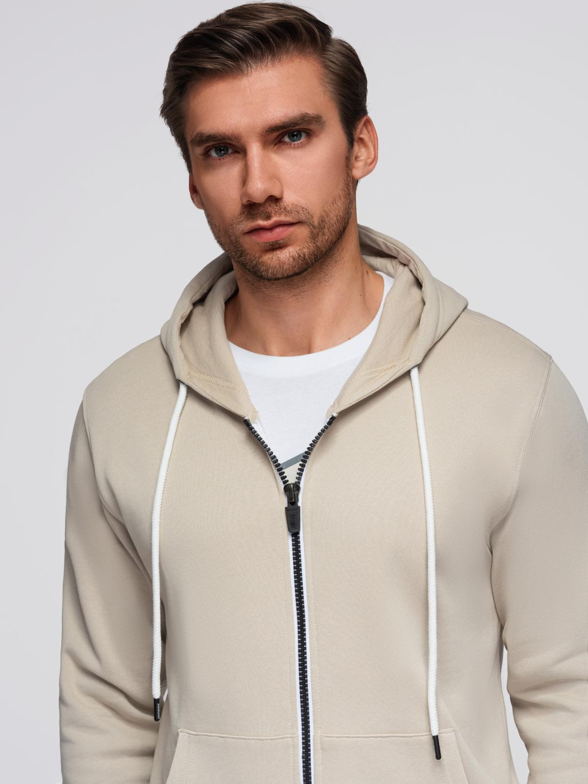Ombre BASIC men&#039;s unbuttoned hooded sweatshirt - light beige