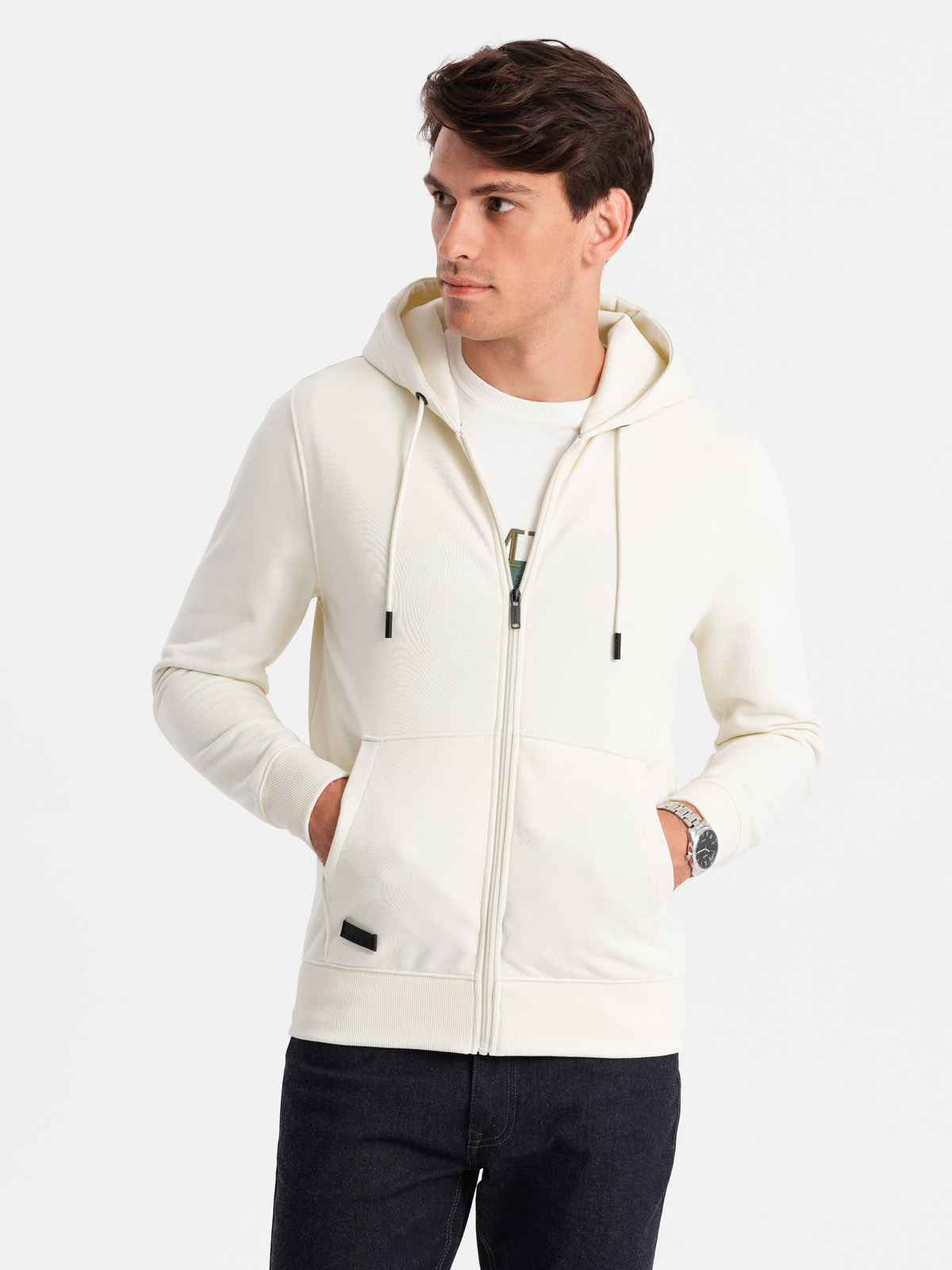 Ombre Men&#039;s unbuttoned cotton BASIC sweatshirt - cream