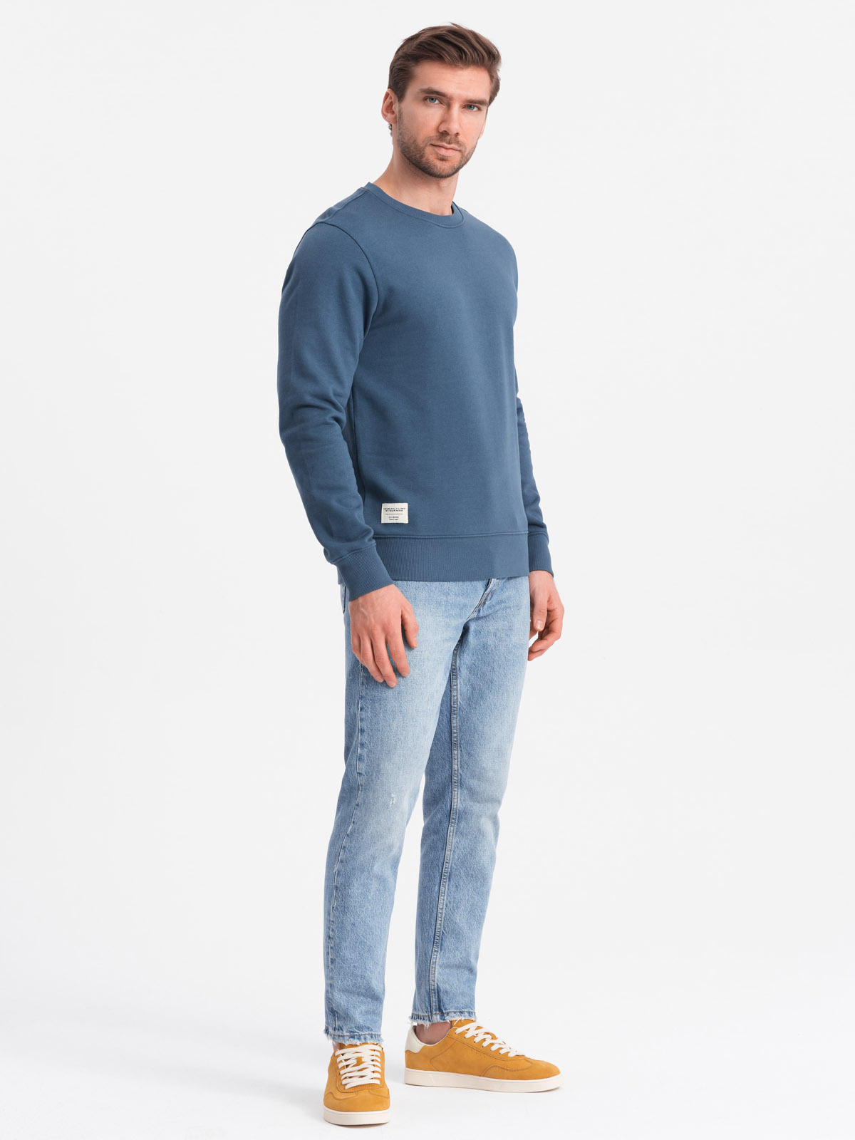 Ombre Men's BASIC Sweatshirt With Round Neckline - Navy Blue