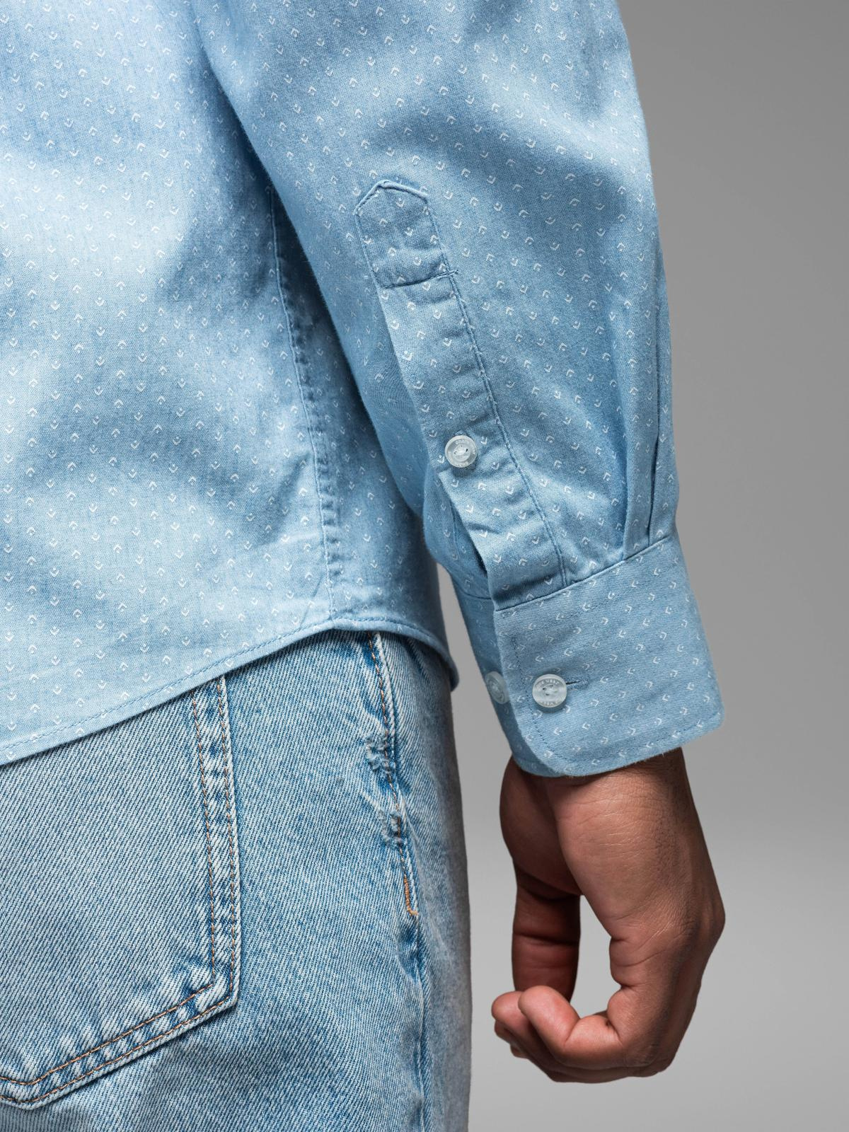 Ombre Men&#039;s patterned thin denim shirt with pocket - light blue