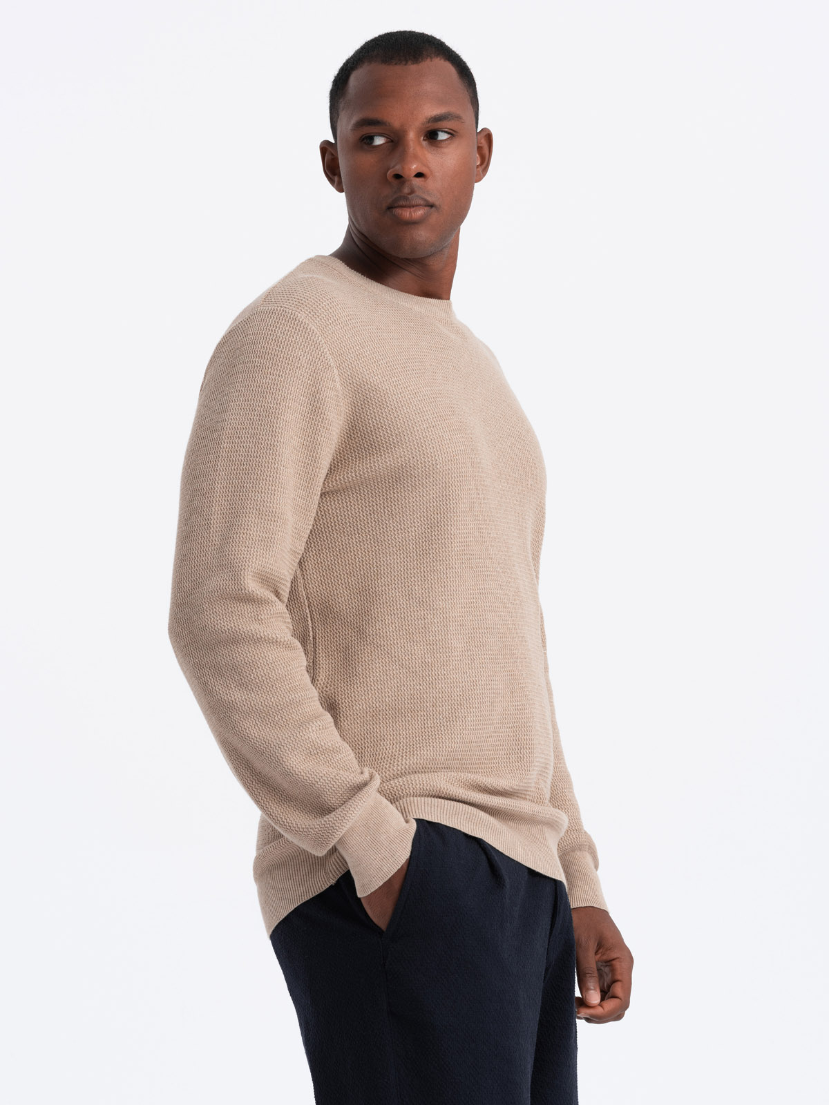 Ombre Men's mélange structured knit sweater - sand