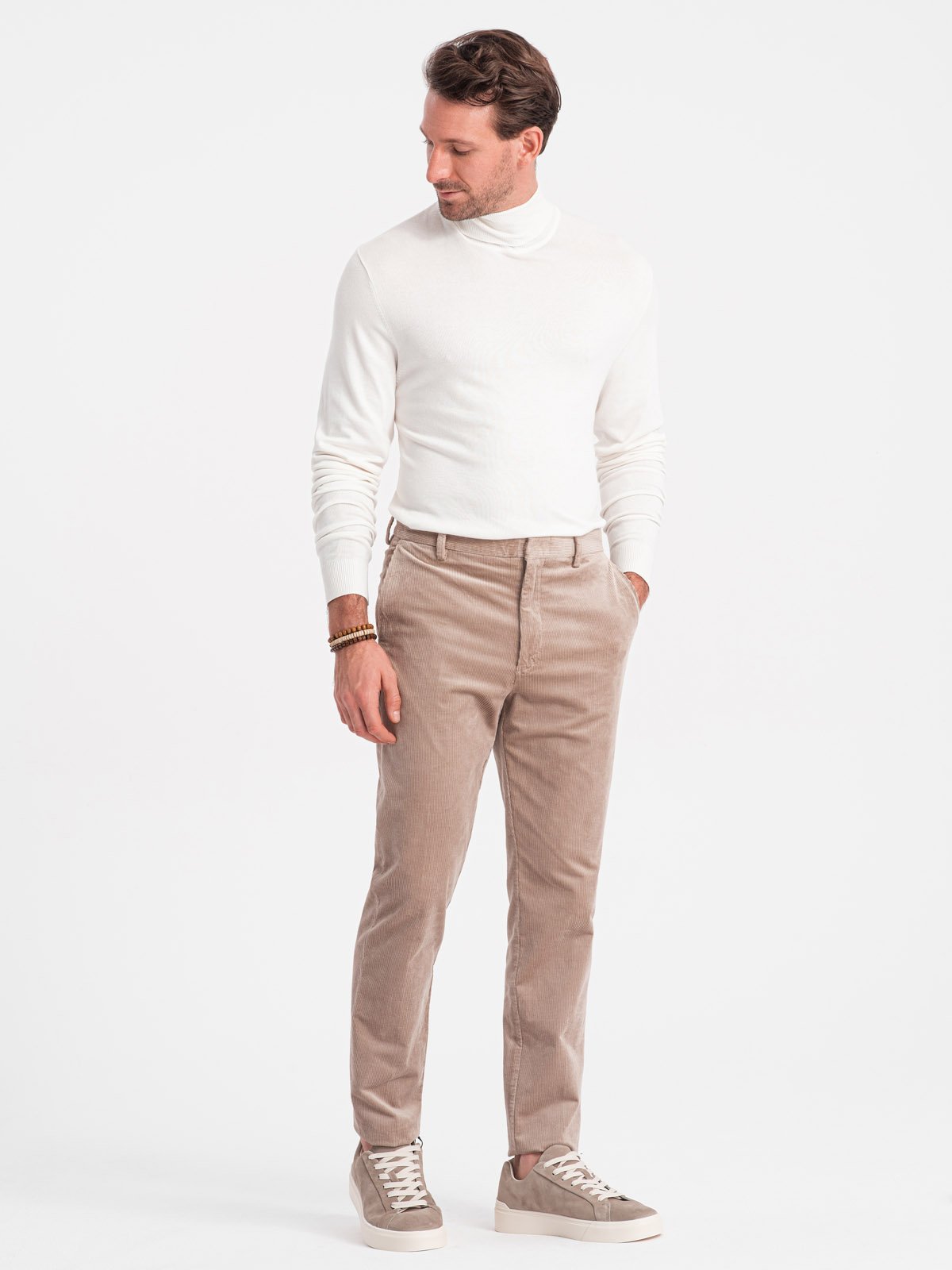 Ombre Men&#039;s knitted fitted turtleneck with viscose - ecru