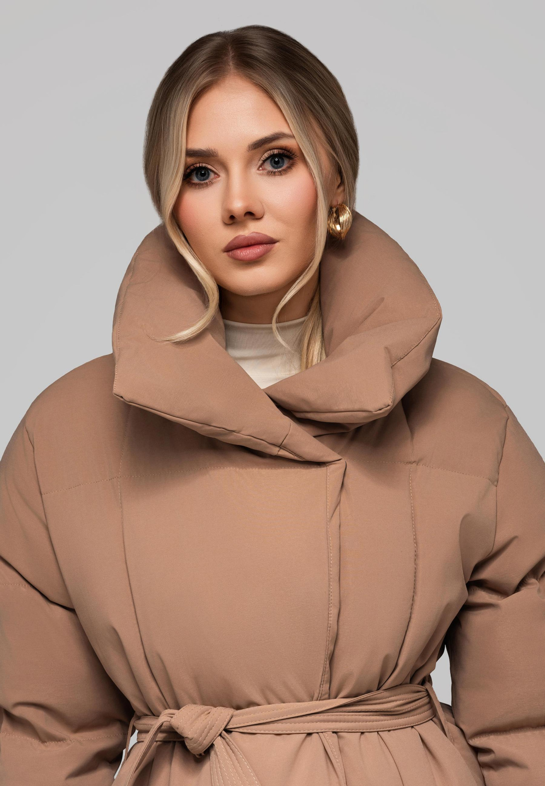 Edoti Women's quilted long jacket with belt OW-JALJ-0104 v3
