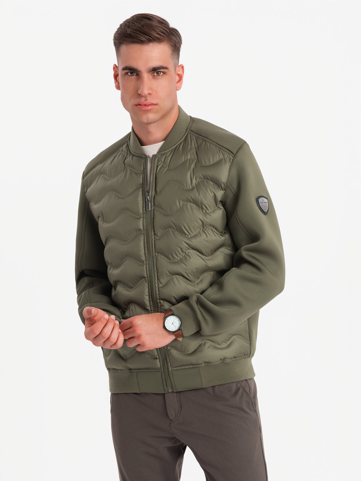 Ombre Men&#039;s quilted bomber jacket - dark olive green