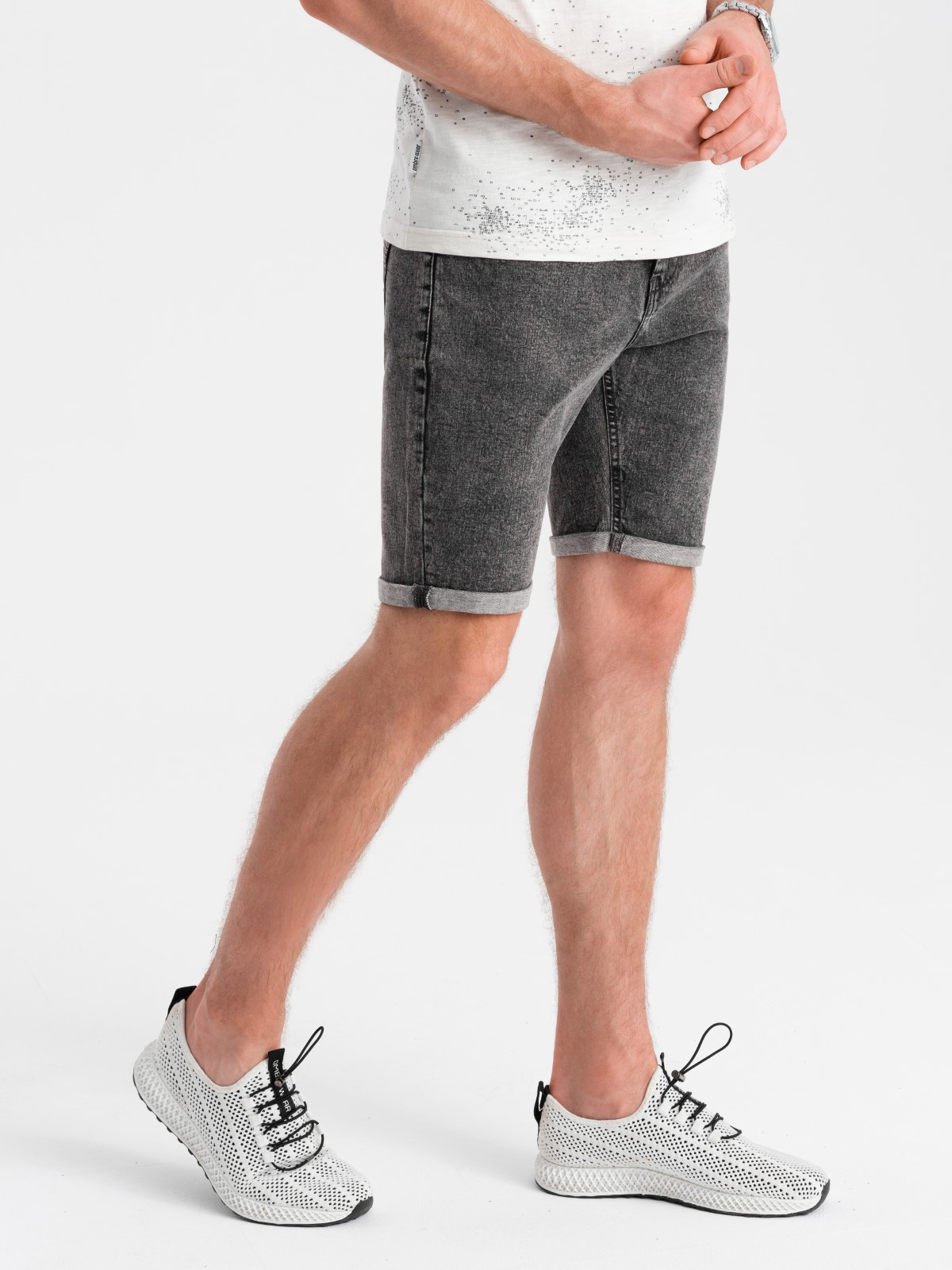Ombre Men's denim shorts with rolled up legs - gray
