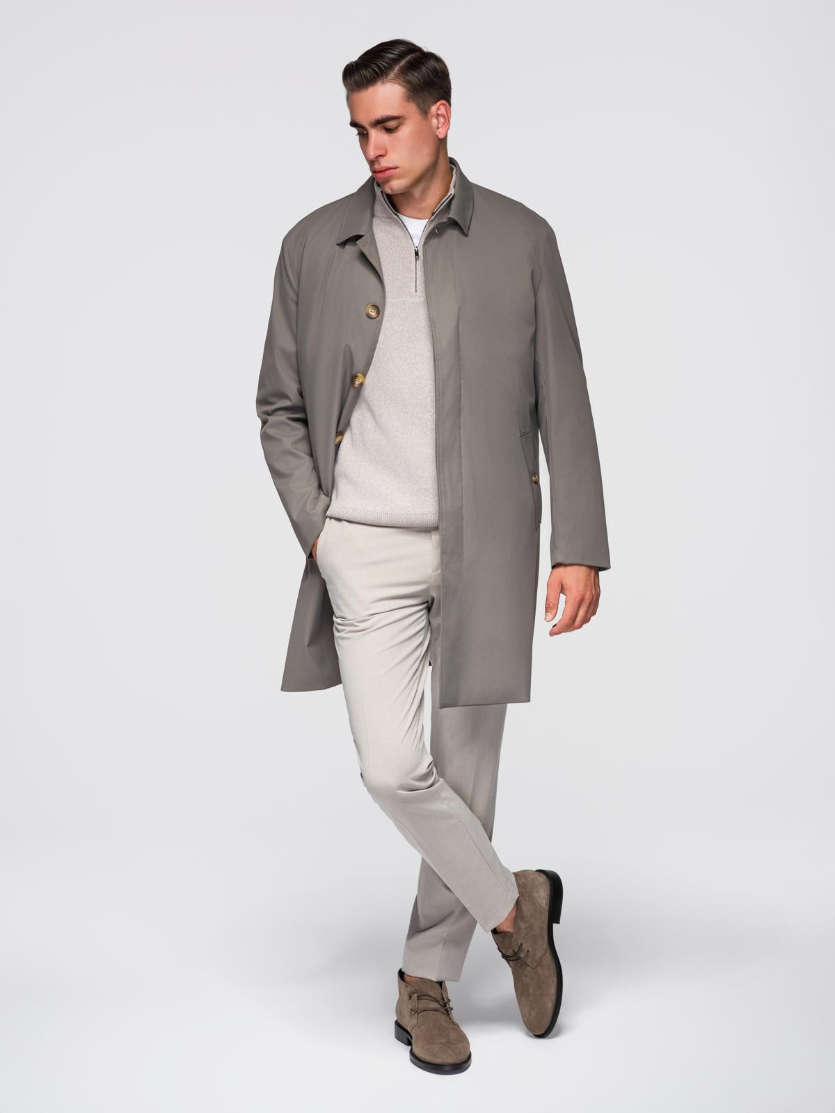 Ombre Men&#039;s minimalist coat with detachable vest - ash