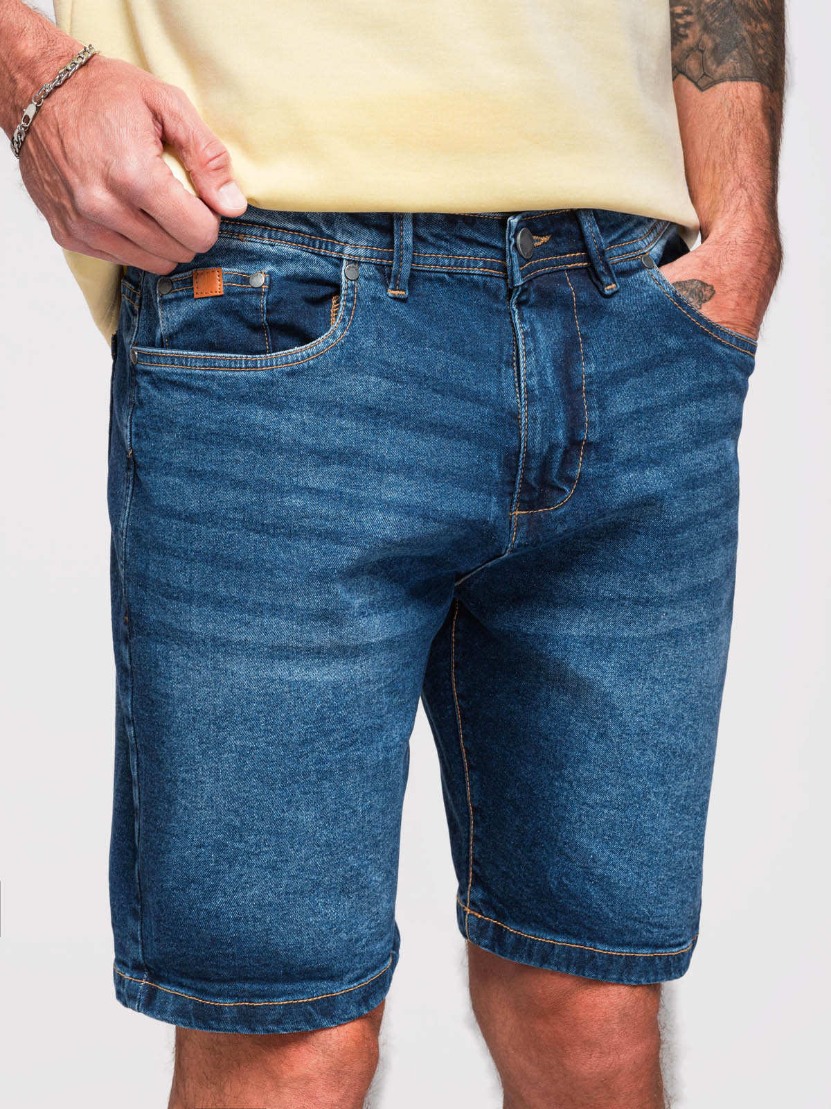 Ombre Men's denim shorts with classic cut - dark blue