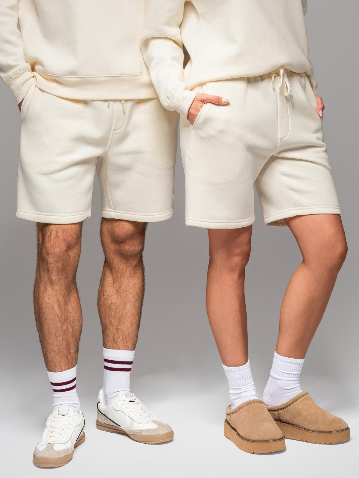 Ombre Unisex sweat shorts with drawstring waist - cream