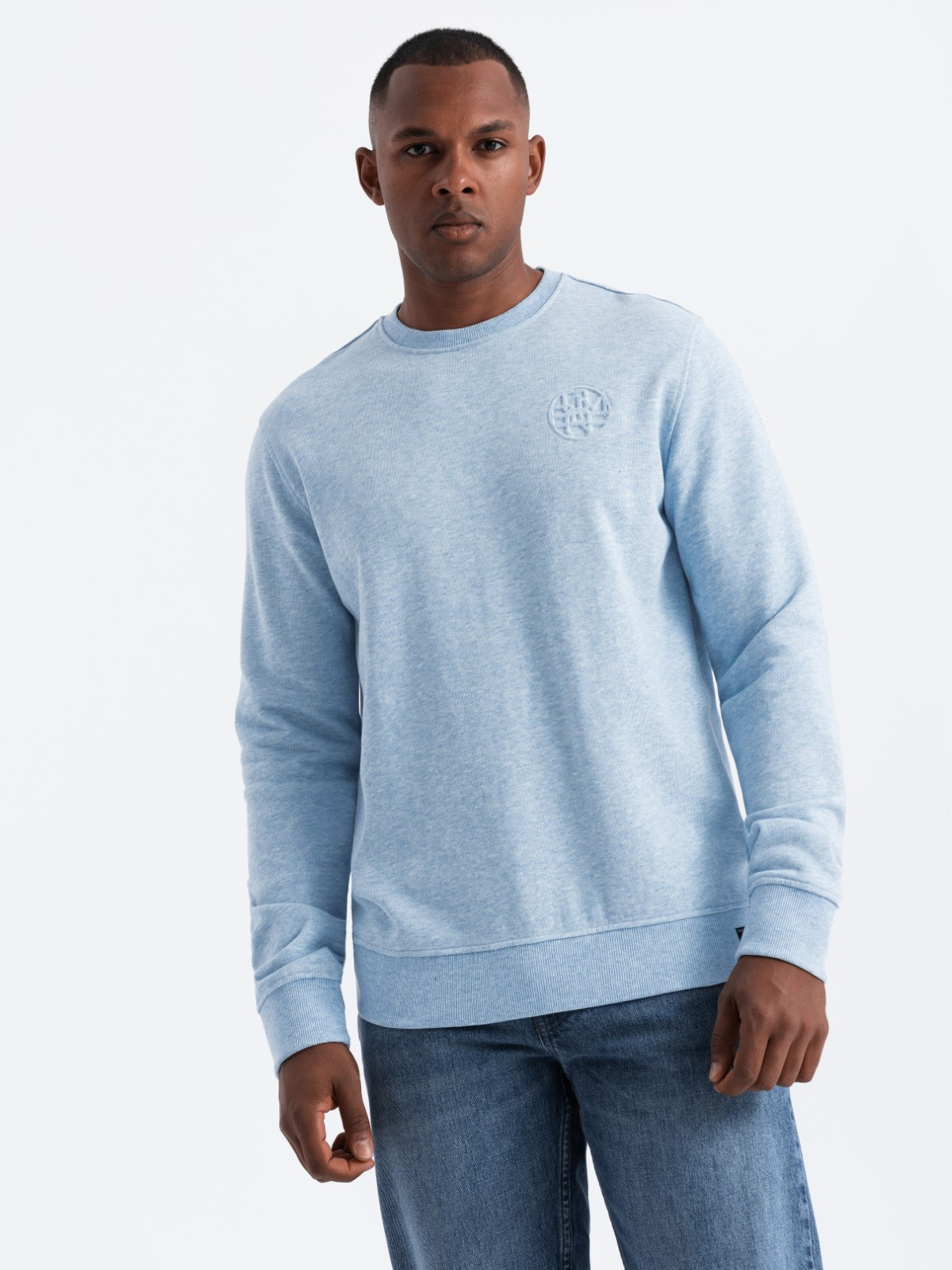 Ombre Men's mélange sweatshirt with embroidered logo - blue
