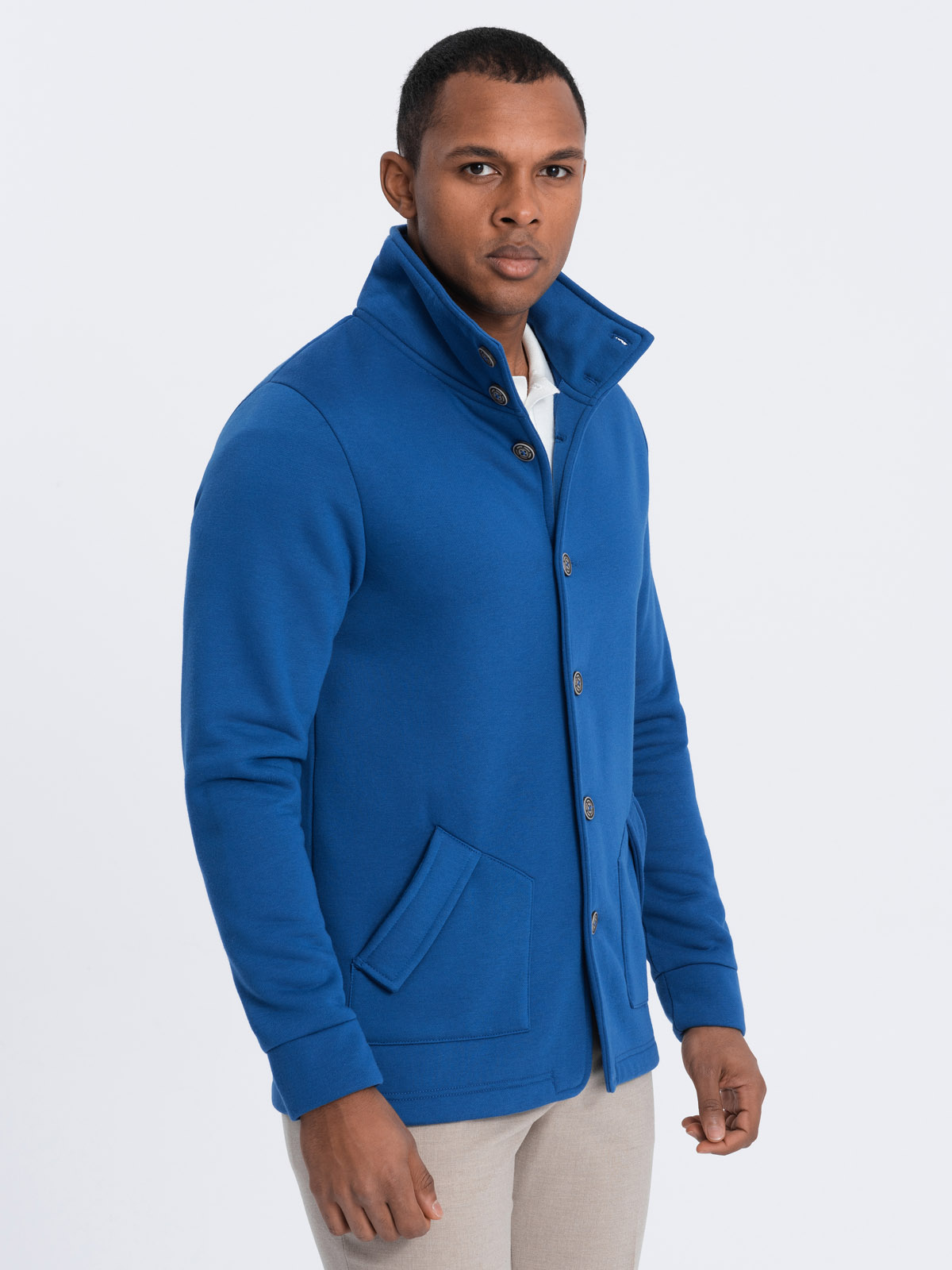 Levně Ombre Men's casual sweatshirt with button-down collar - blue